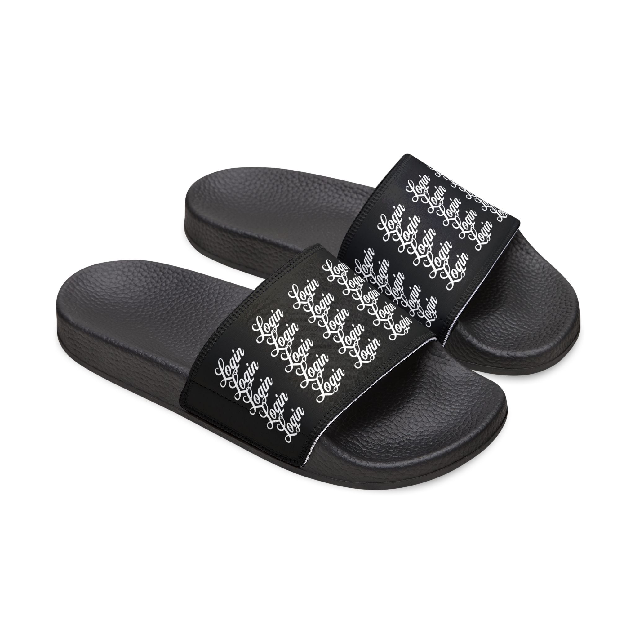 Women's Removable‑Strap Login Slide Sandals — Black Script Pattern