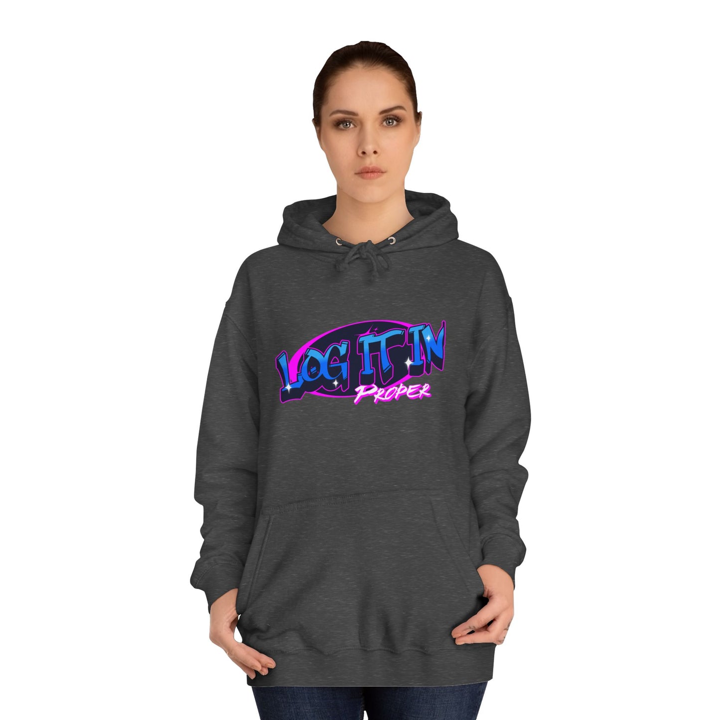 Vibrant Hoodie - Log It In, Unisex Pullover, Cozy Sweatshirt, College Apparel, Gift for Students, Trendy Fashion