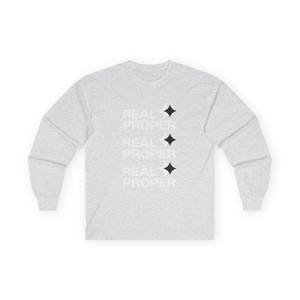 Long Sleeve Tee — "Real Proper" Minimal Graphic Cotton Shirt