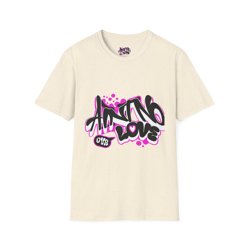 Graffiti 'NO LOVE' T-Shirt — Urban Street Art Tee with Pink Spray Paint Design