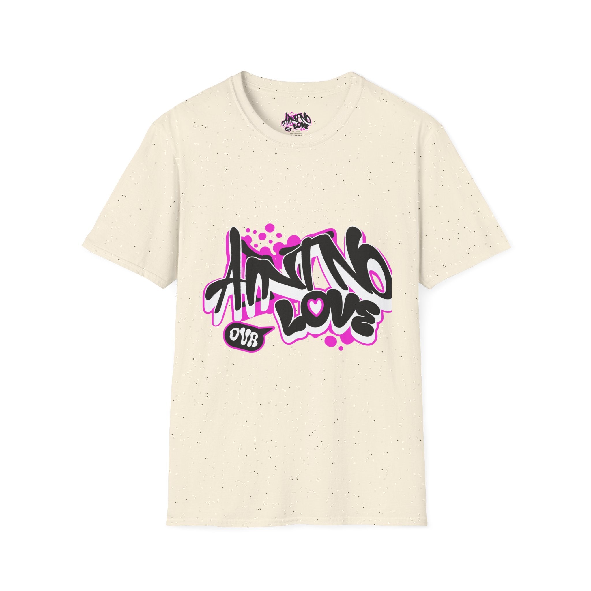 Graffiti 'NO LOVE' T-Shirt — Urban Street Art Tee with Pink Spray Paint Design
