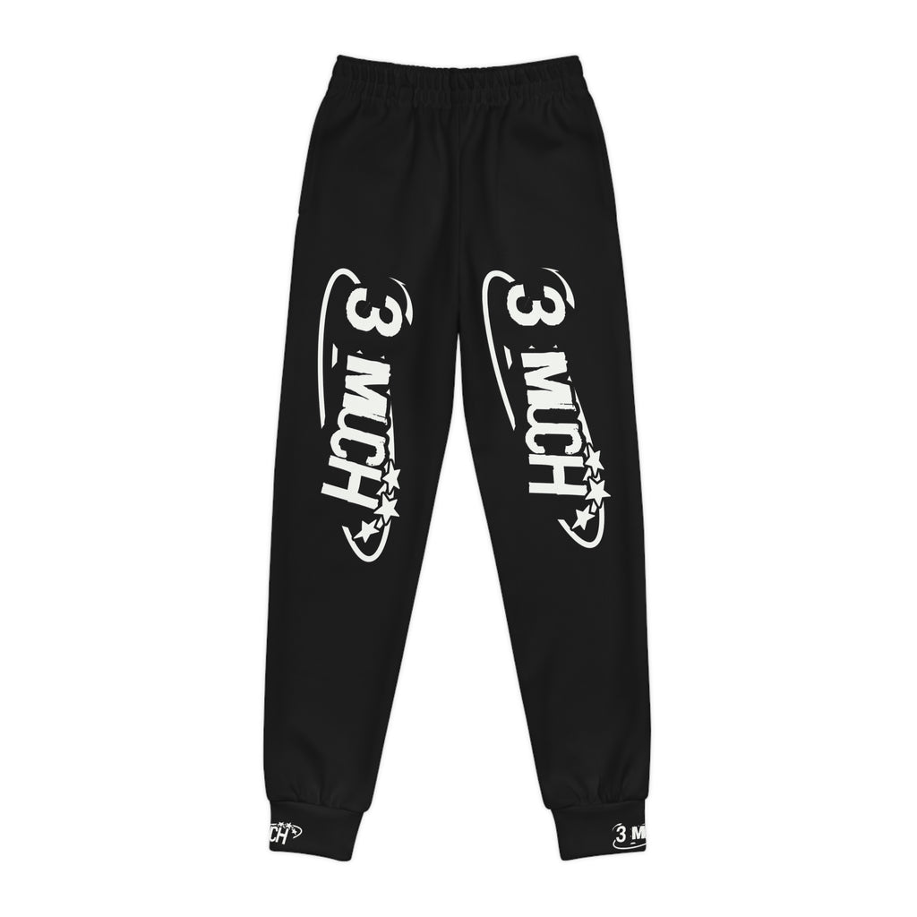 Youth Joggers — Black “3 MUCH” Graphic Sweatpants for Kids