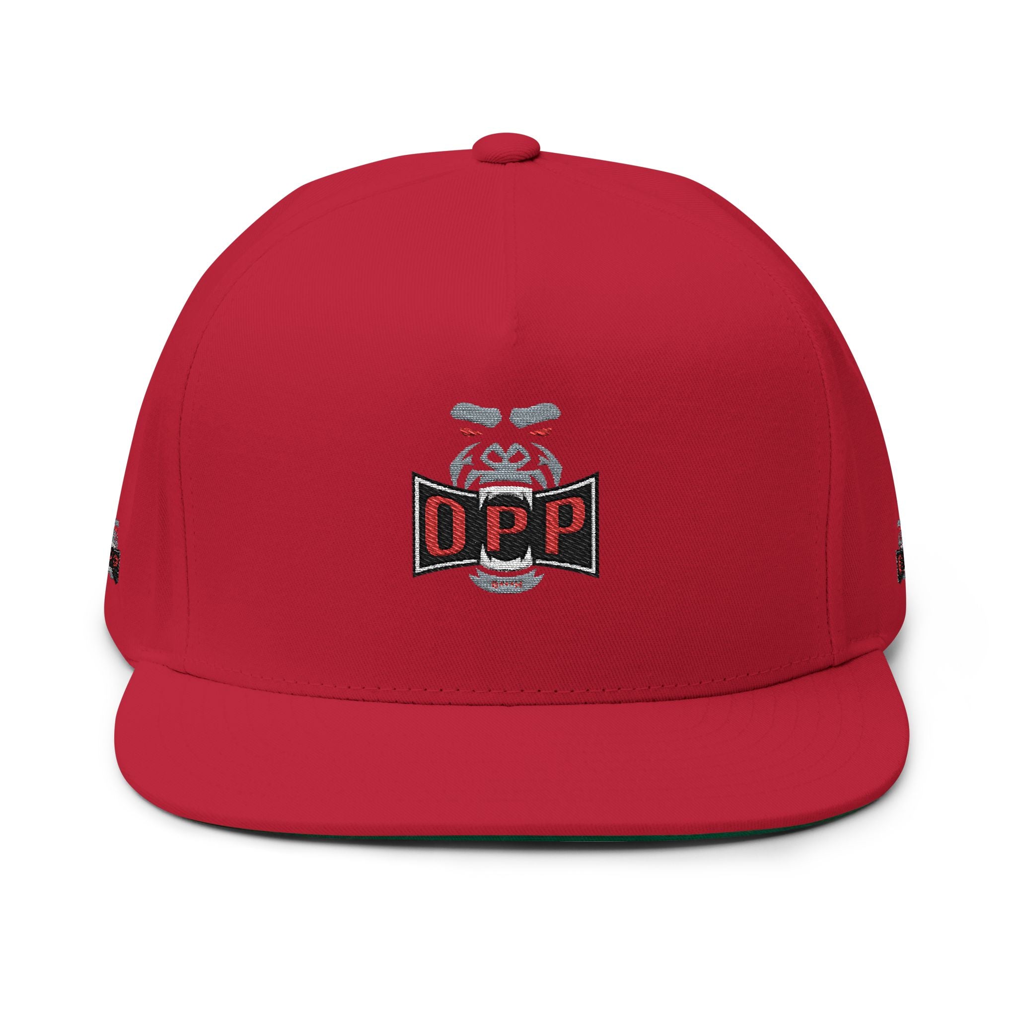 OPP Embroidered Flat Bill Cap — Retro Logo Snapback Hat