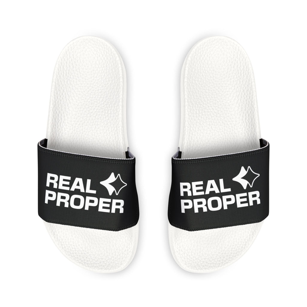 Youth Slide Sandals — "REAL PROPER" Adjustable-Strap Pool & Casual Slides