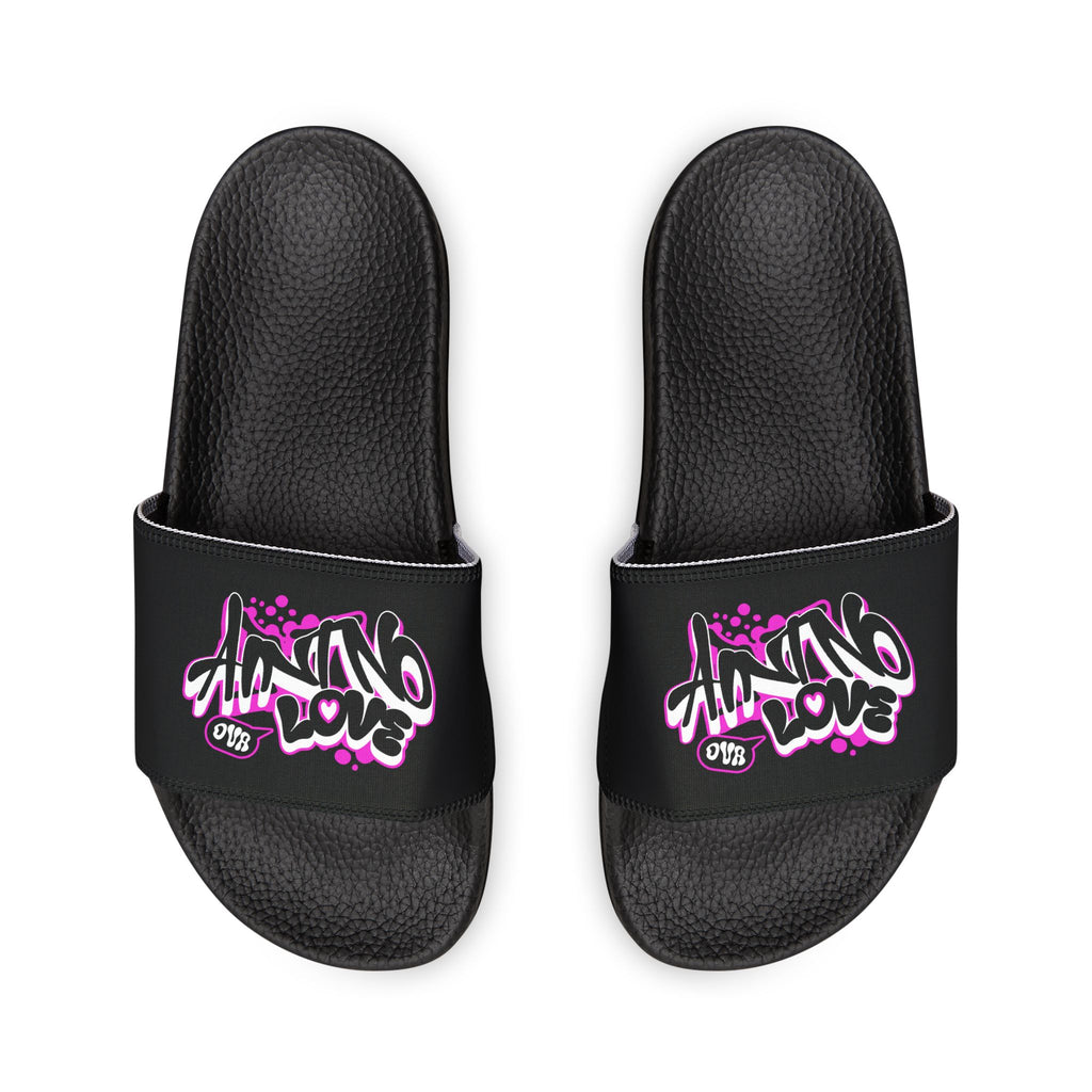Slide Sandals — Black Graffiti 'NO LOVE' Removable-Strap Pool Slides for Women