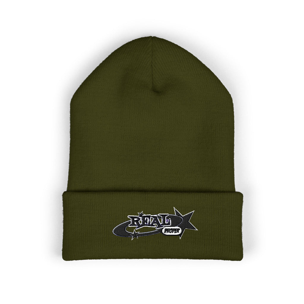 Embroidered 'Real Properl' Star Cuffed Beanie — Classic Winter Knit Hat