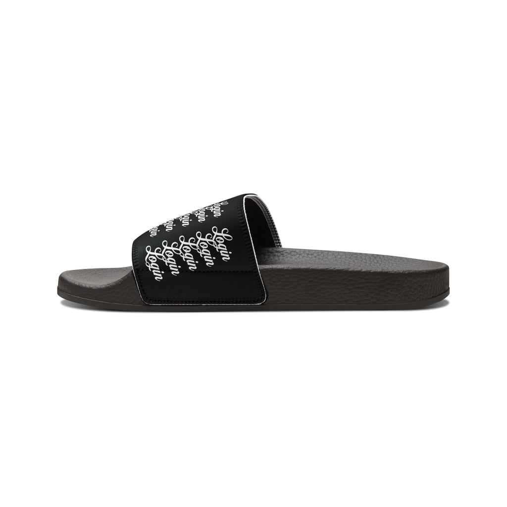 Men's Slide Sandals — Black Login Pattern Removable-Strap Pool Slides