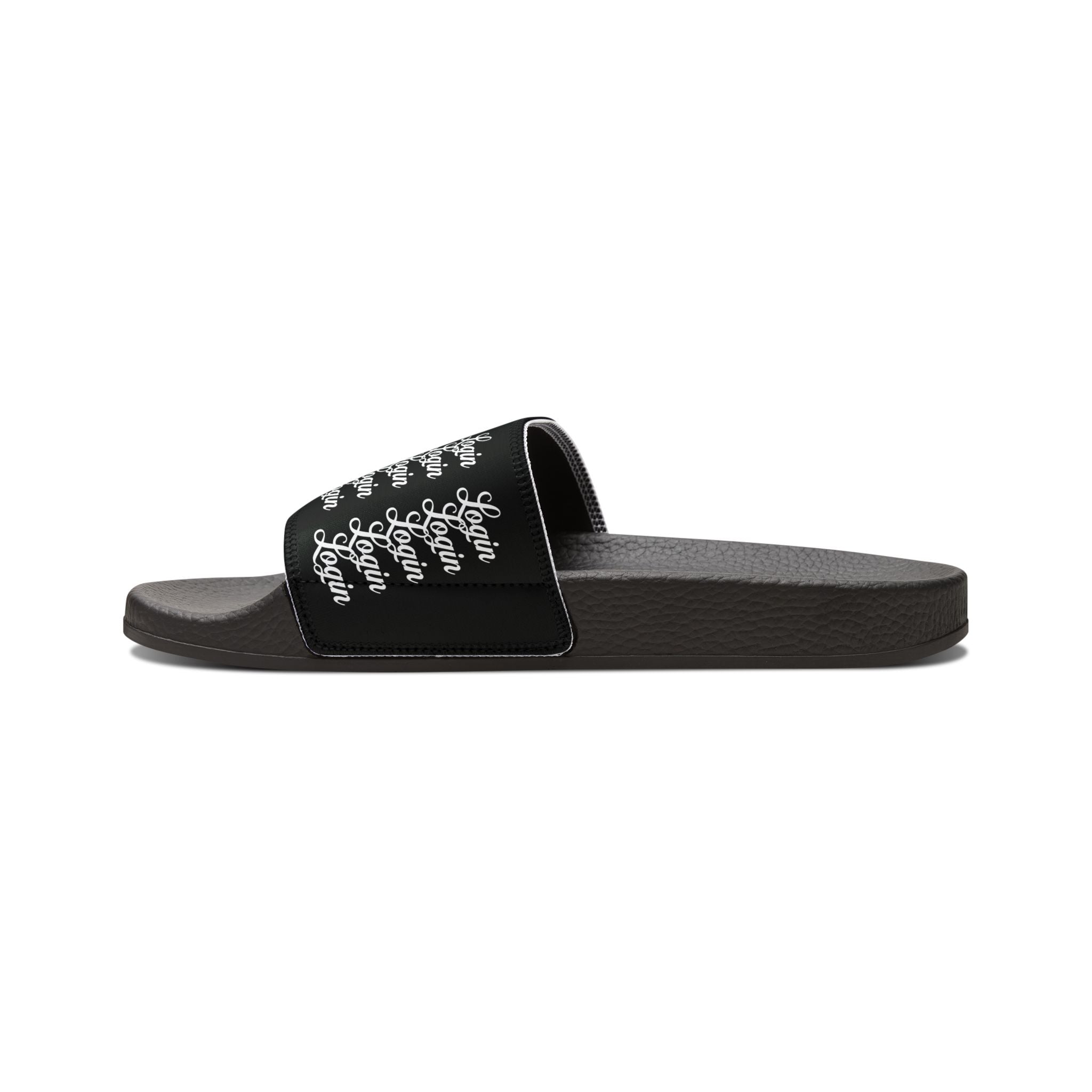 Men's Slide Sandals — Black Login Pattern Removable-Strap Pool Slides
