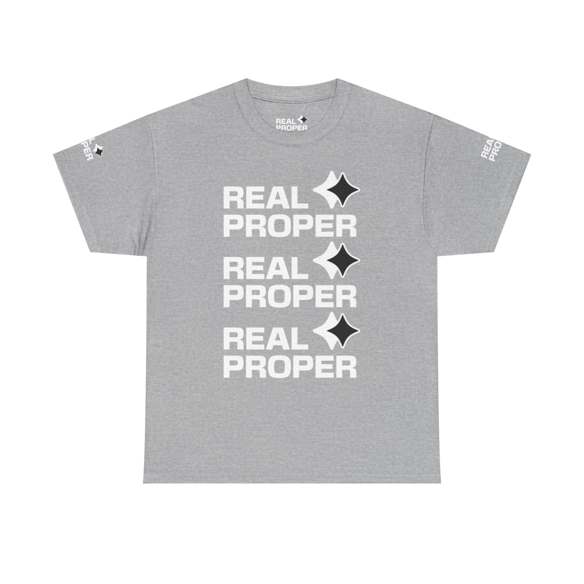 "Real Proper" Repeat Logo T‑Shirt