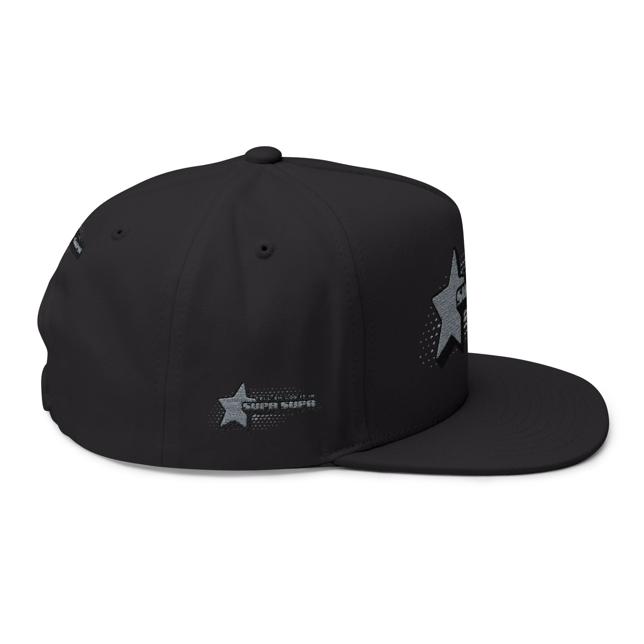 Embroidered Star Snapback Hat — 'Supa Supa' Retro Logo Flat-Bill Cap