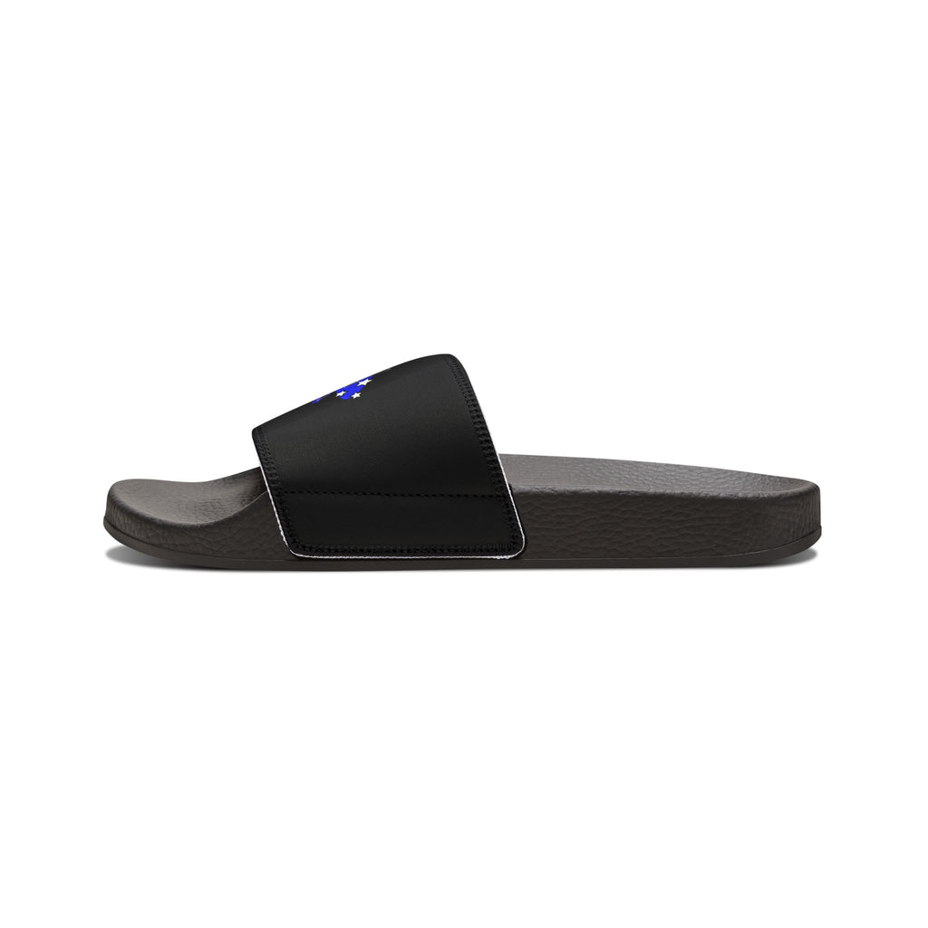 Women’s Black Strap Slides with 'Strategic' Graphic – Removable Strap Sandals