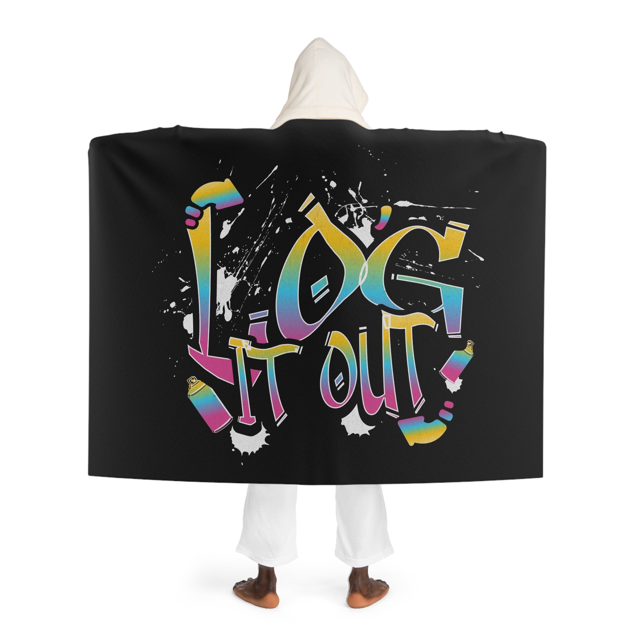 Hooded Sherpa Blanket — "LOG IT OUT" Fleece Hooded Throw for Lounging & Gifts