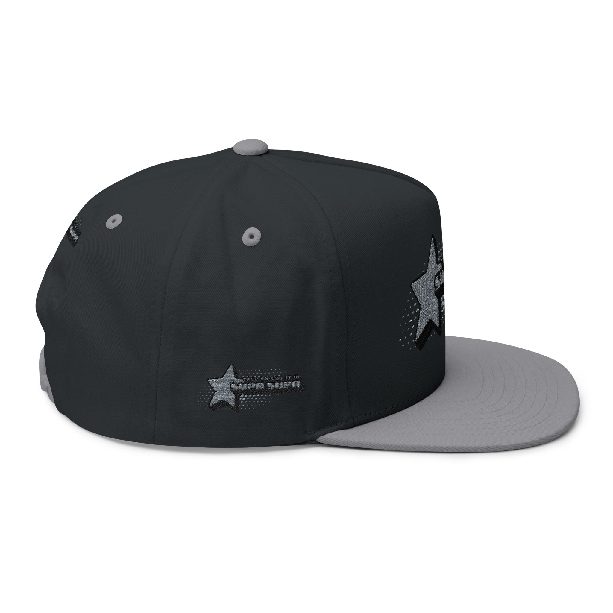 Embroidered Star Snapback Hat — 'Supa Supa' Retro Logo Flat-Bill Cap