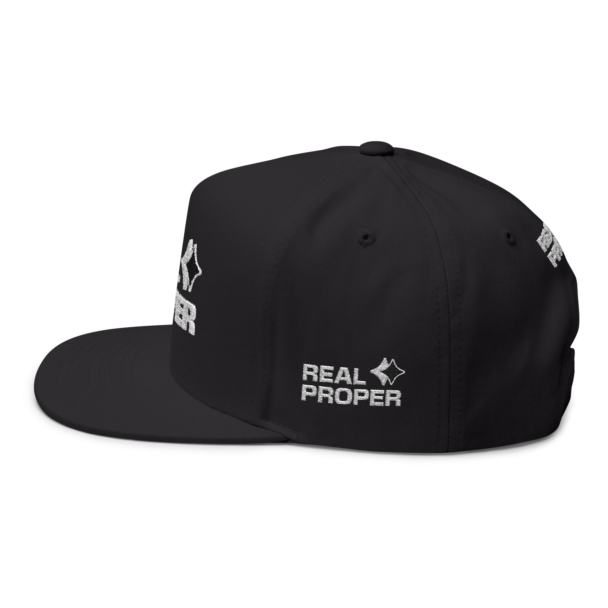 Real Proper Embroidered Flat Bill Cap – White Snapback Hat