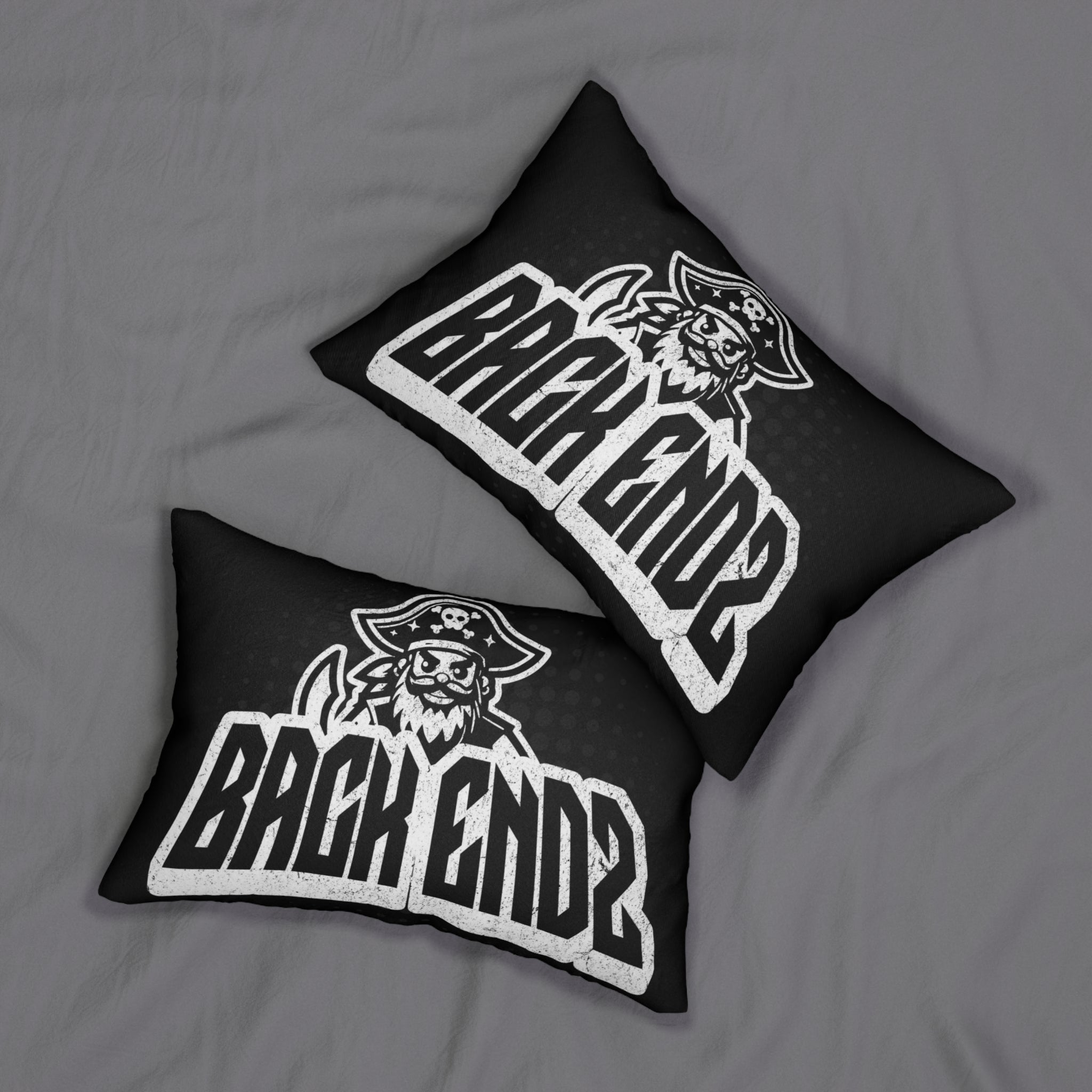 Pirate Logo Lumbar Pillow — "Back Endz" Black Decorative Cushion