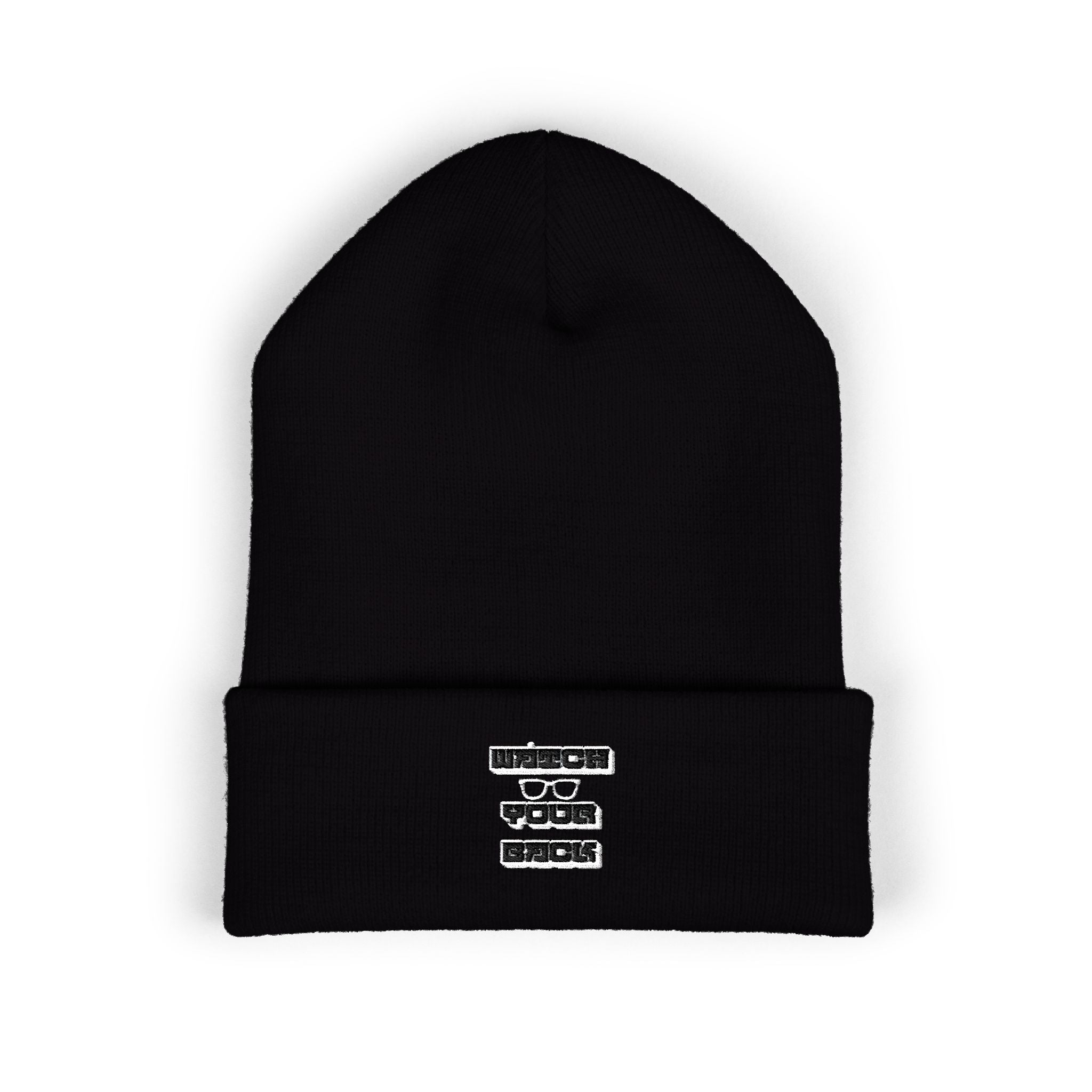 Embroidered 'Watch Your Back' Classic Cuffed Beanie — Cozy Winter Knit Hat