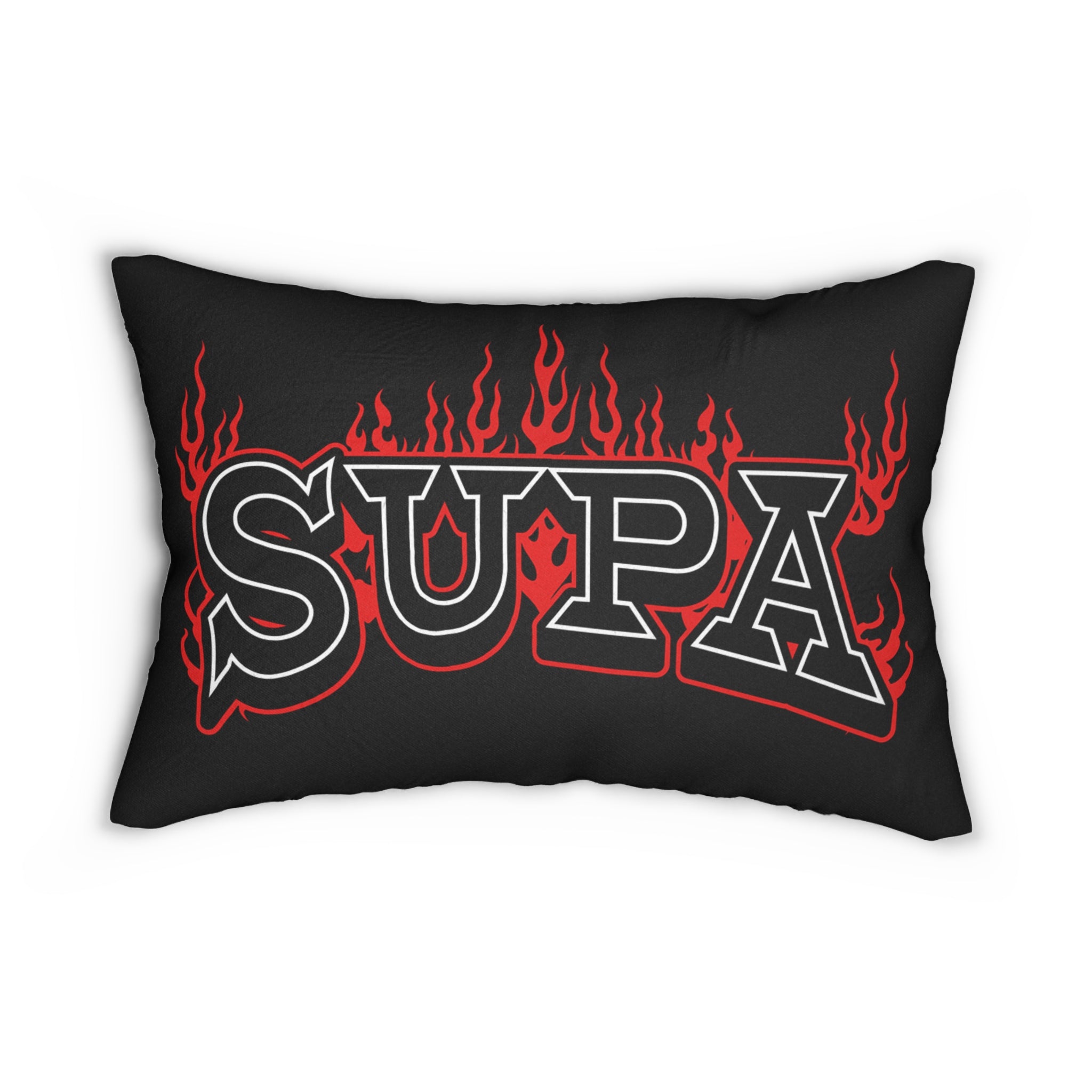 Supa Flames Lumbar Pillow — Black Red Flame Accent Pillow
