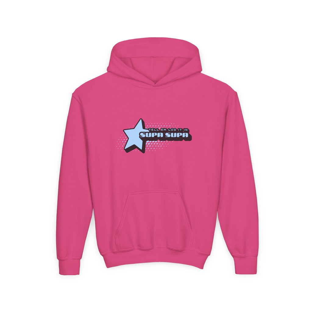 Youth Hoodie — Blue Star "SUPA SUPA" Graphic Pullover