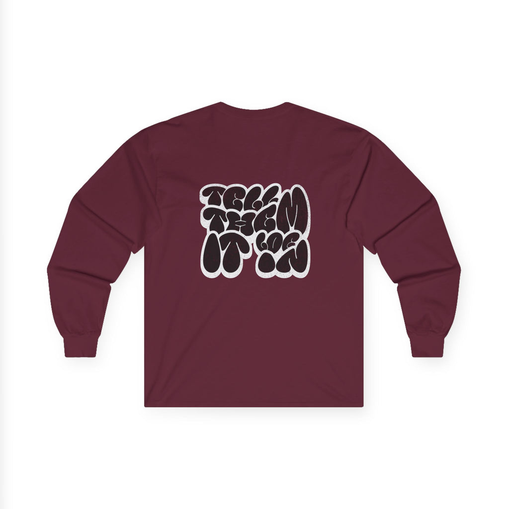 Long Sleeve "LOG IT IN" Tee — Retro Pebble Typography Graphic