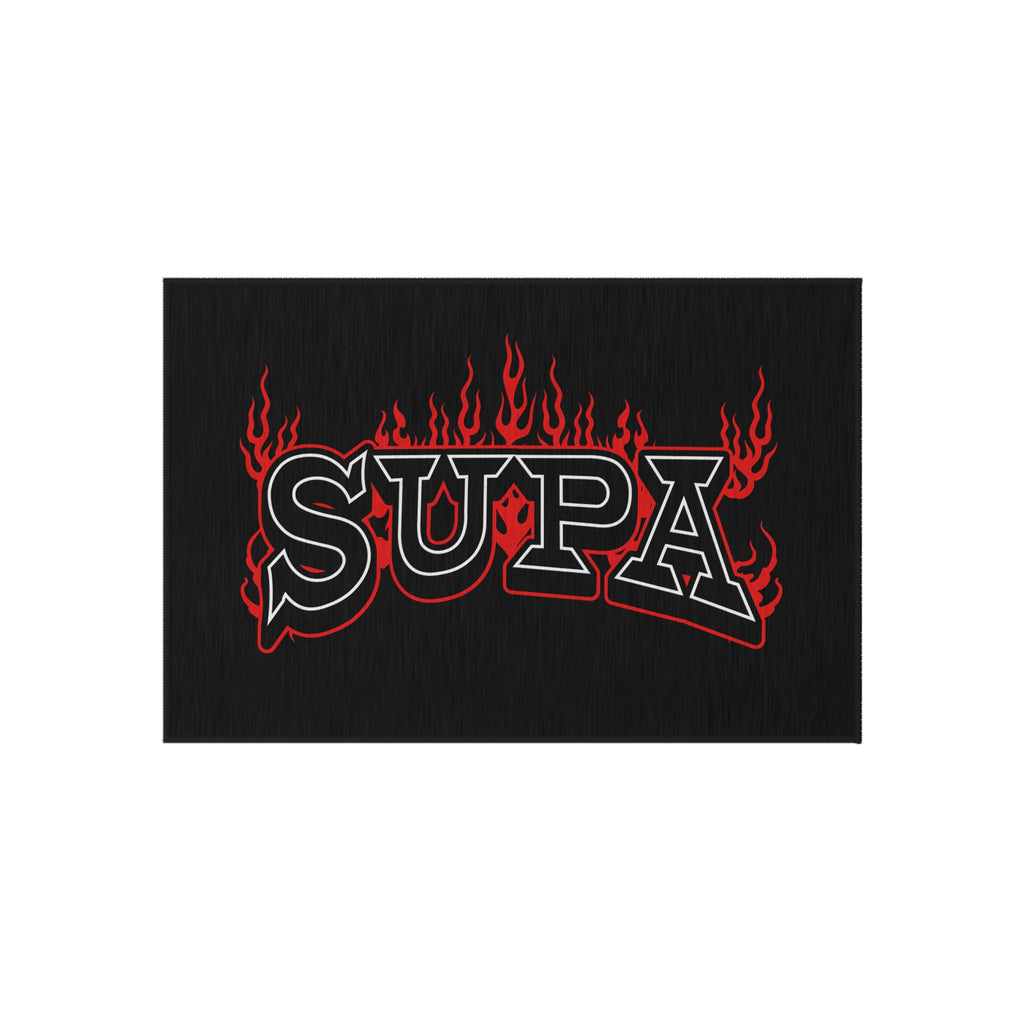 SUPA Flames Outdoor Rug — Black Doormat with Red Flame Graphic