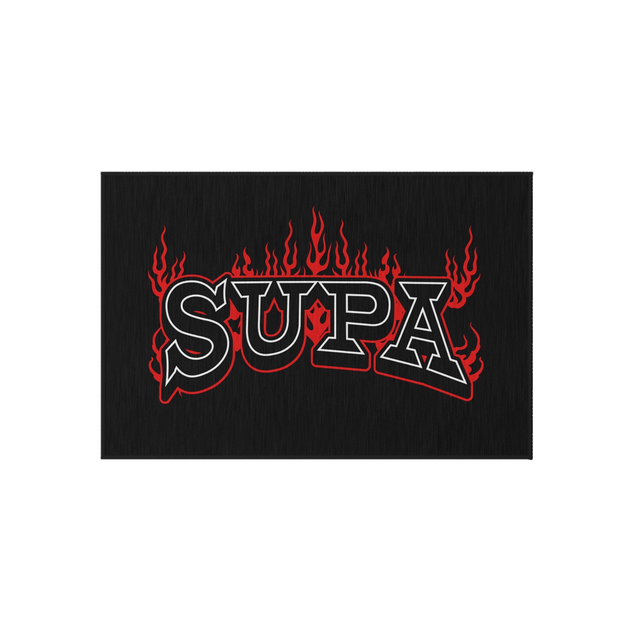 SUPA Flames Outdoor Rug — Black Doormat with Red Flame Graphic