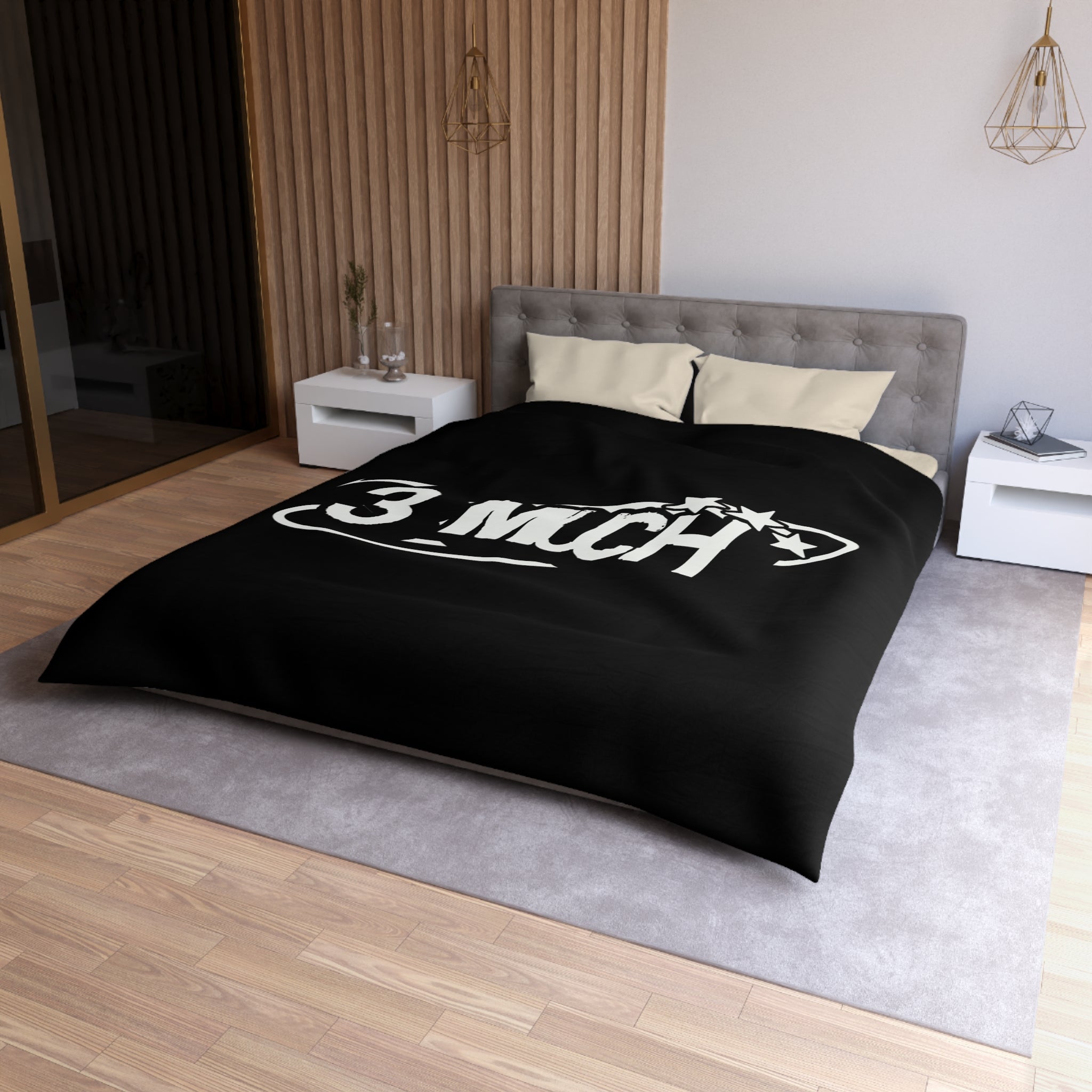 Duvet Cover — '3 Much' Bold Graphic Black Microfiber Duvet