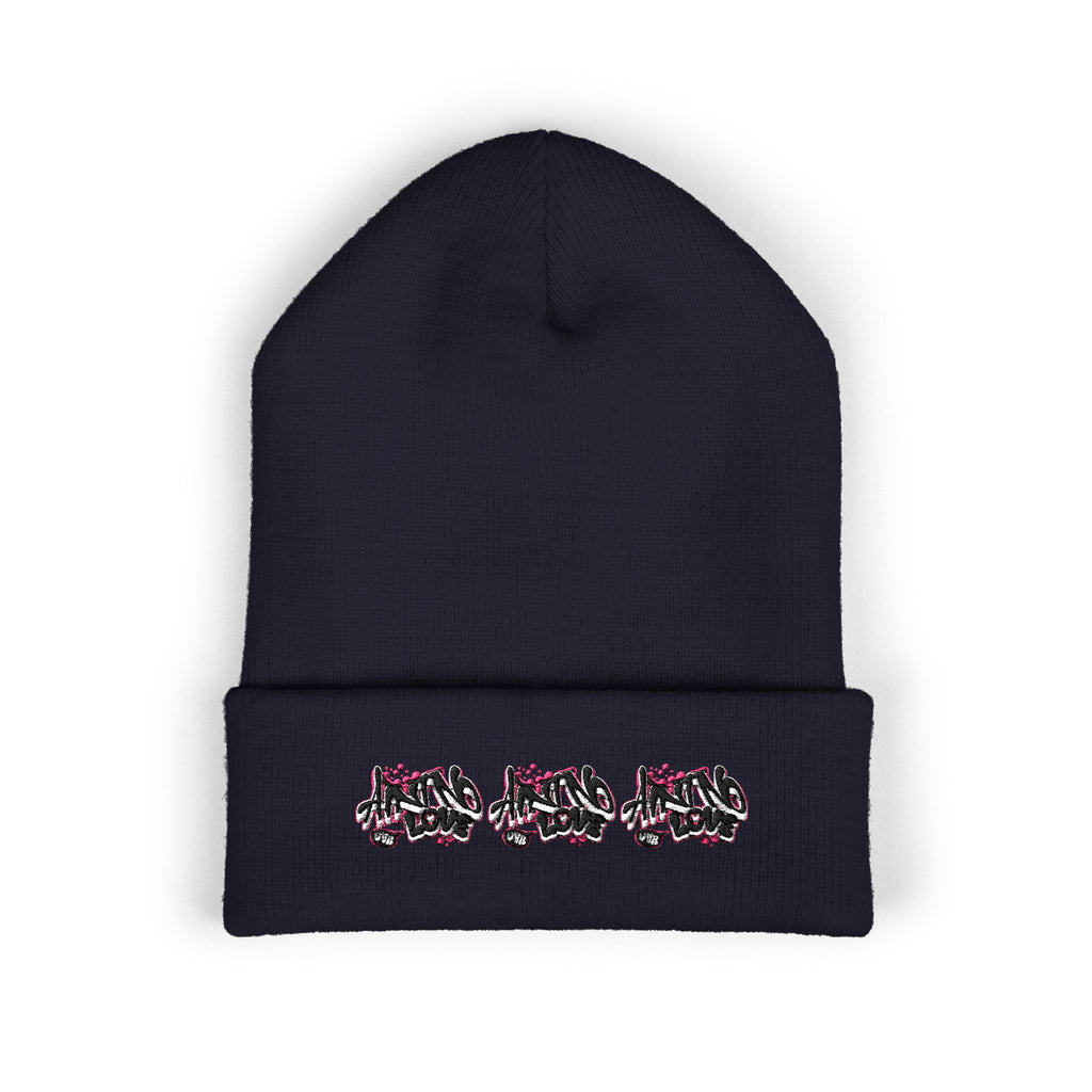 Embroidered Floral Beanie — "NO LOVE" Cuffed Knit Hat