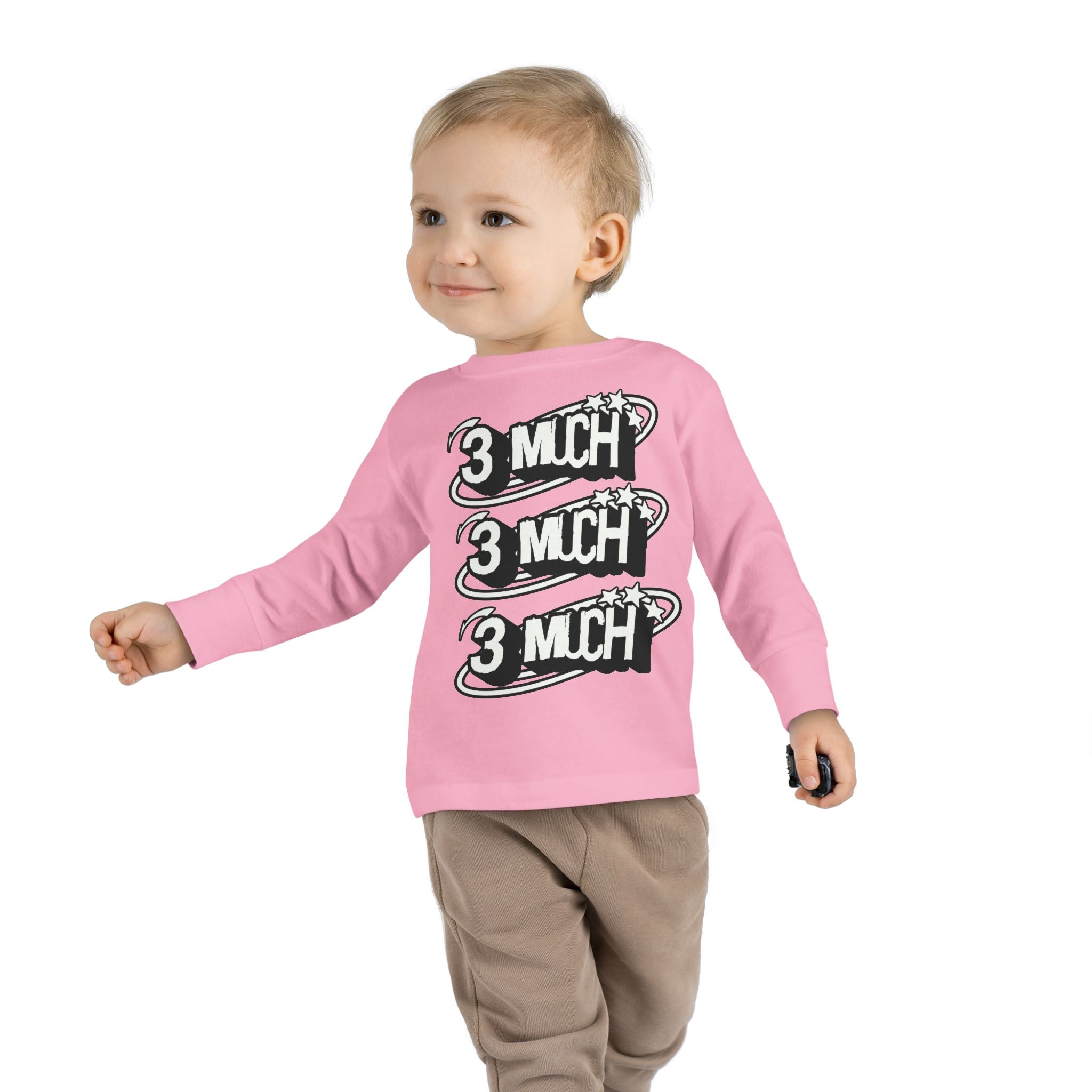 Toddler Long Sleeve Tee — '3 Much' Stack Graphic Kids Shirt