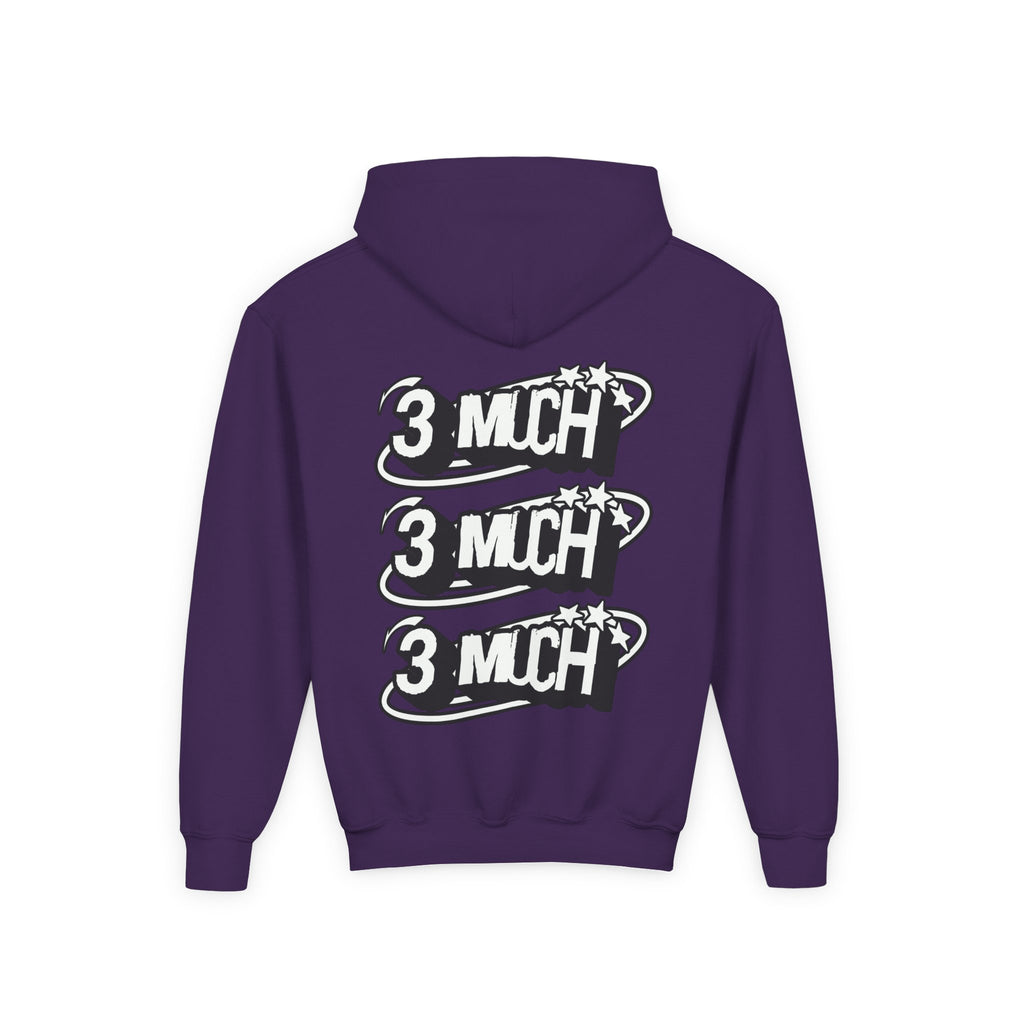 Youth Hoodie — Retro '3 MUCH'Style Graphic Pullover