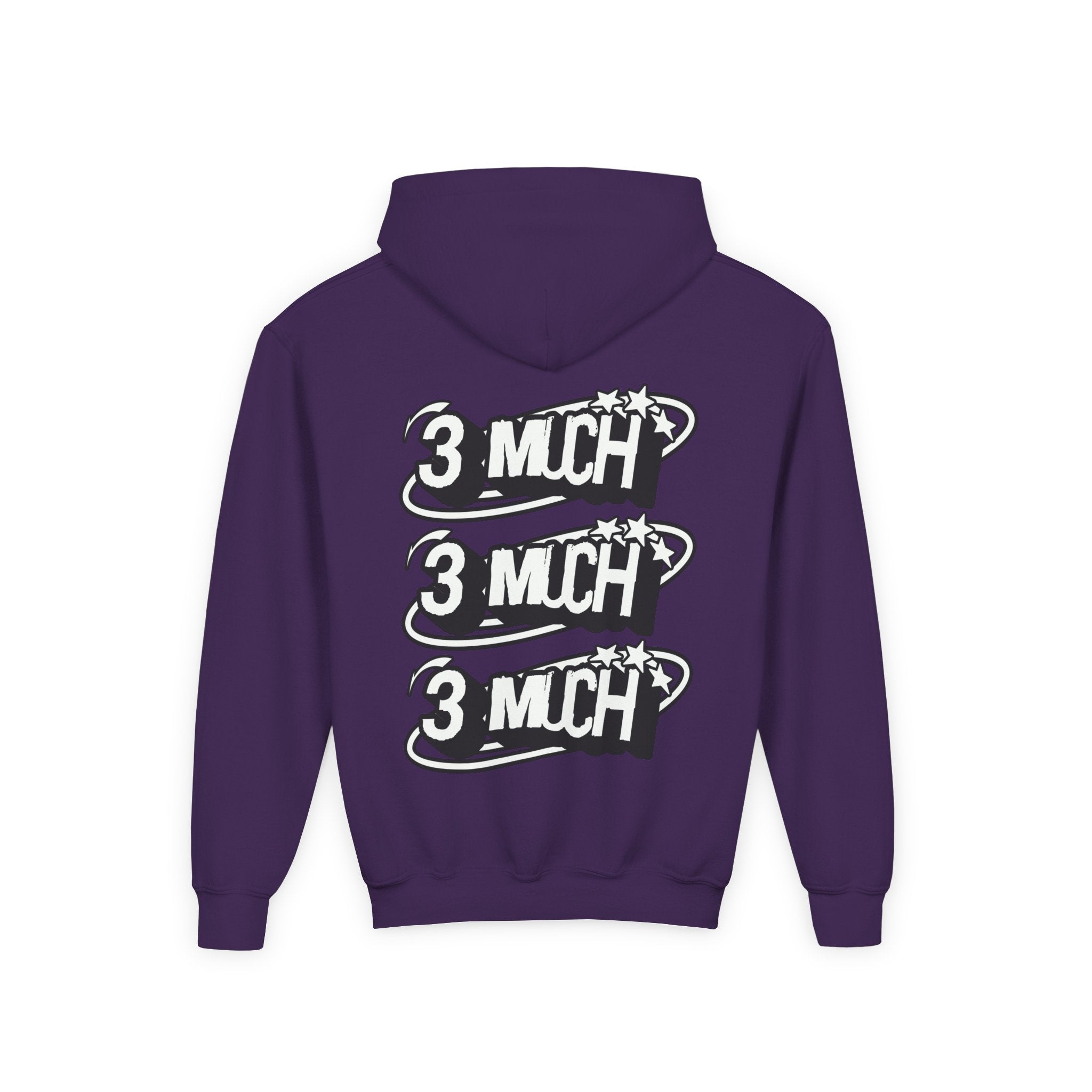 Youth Hoodie — Retro '3 MUCH'Style Graphic Pullover