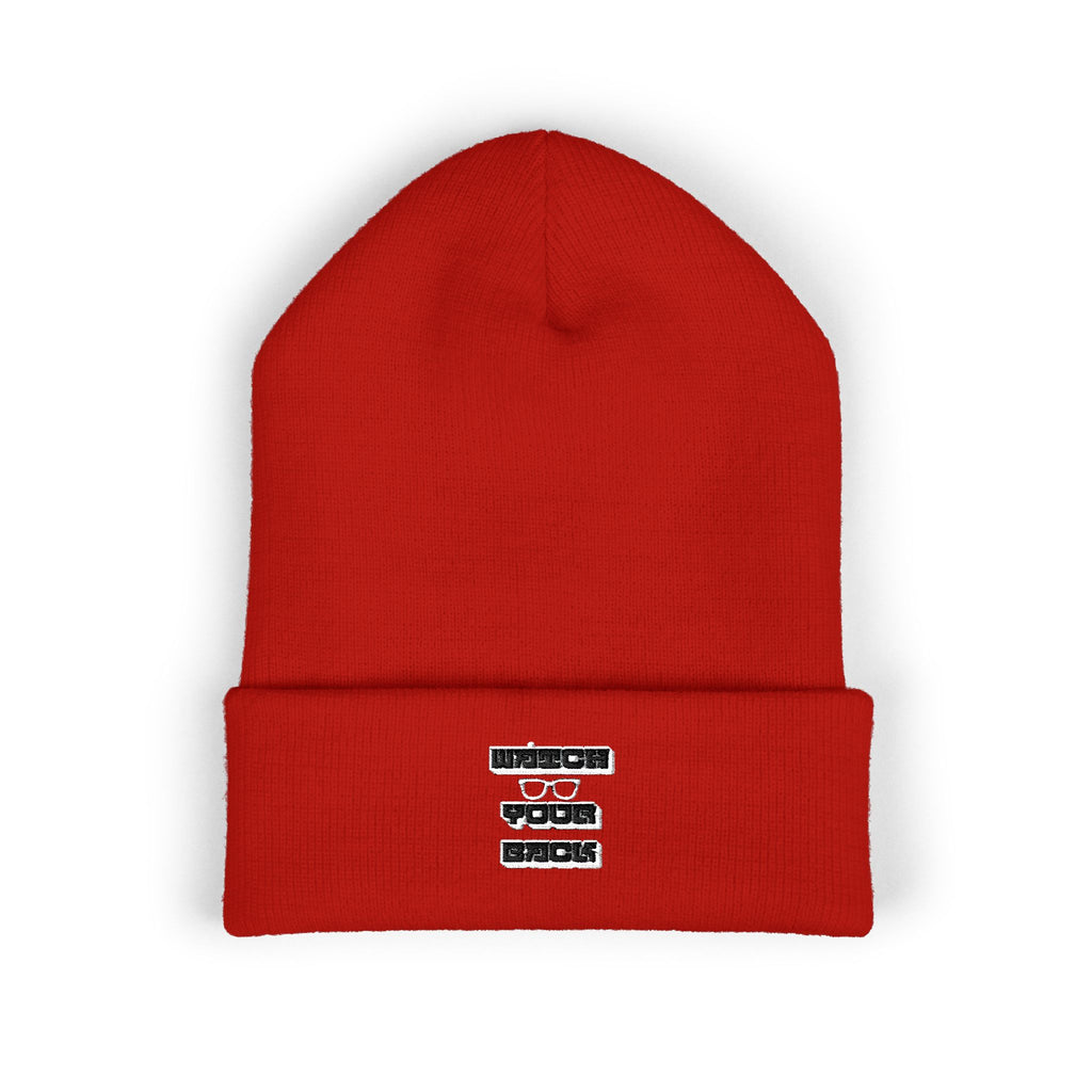 Embroidered 'Watch Your Back' Classic Cuffed Beanie — Cozy Winter Knit Hat