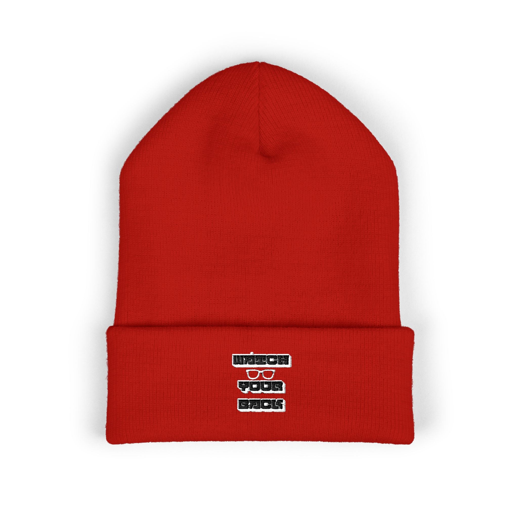 Embroidered 'Watch Your Back' Classic Cuffed Beanie — Cozy Winter Knit Hat