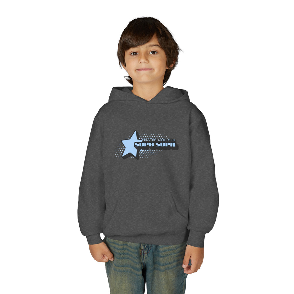 Youth Hoodie — Blue Star "SUPA SUPA" Graphic Pullover