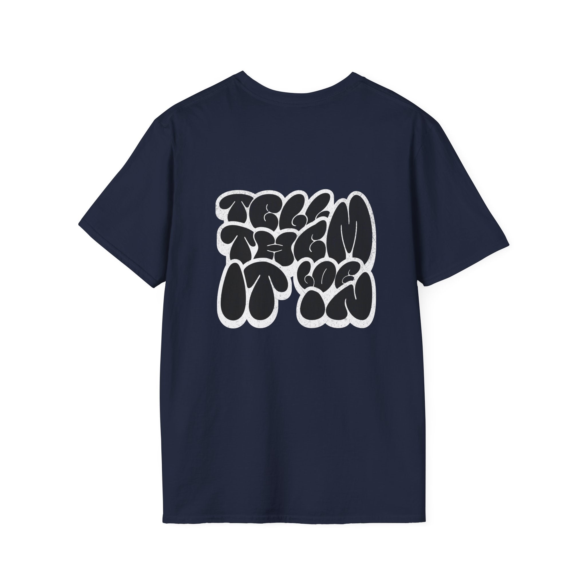 Abstract Bubble Letter Graphic "LOG IT IN" T-Shirt — Vintage Black Text Design