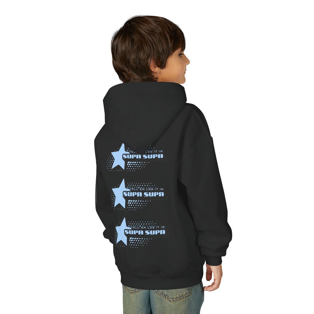 Youth Hoodie — Blue Star "SUPA SUPA" Graphic Pullover