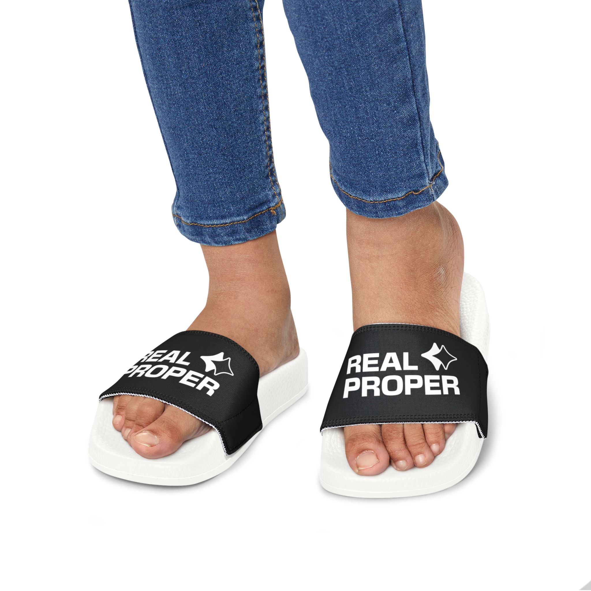 Youth Slide Sandals — "REAL PROPER" Adjustable-Strap Pool & Casual Slides