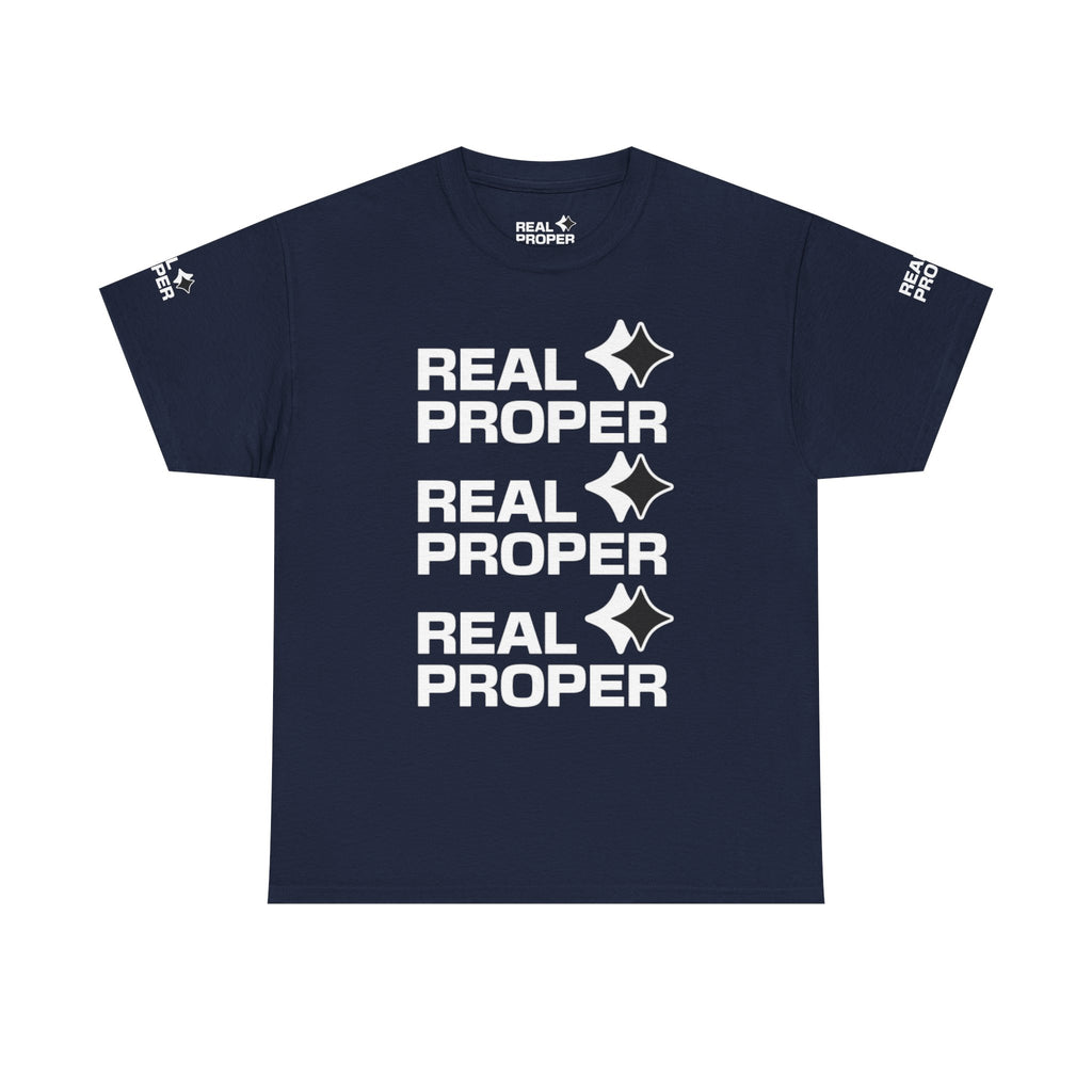 "Real Proper" Repeat Logo T‑Shirt