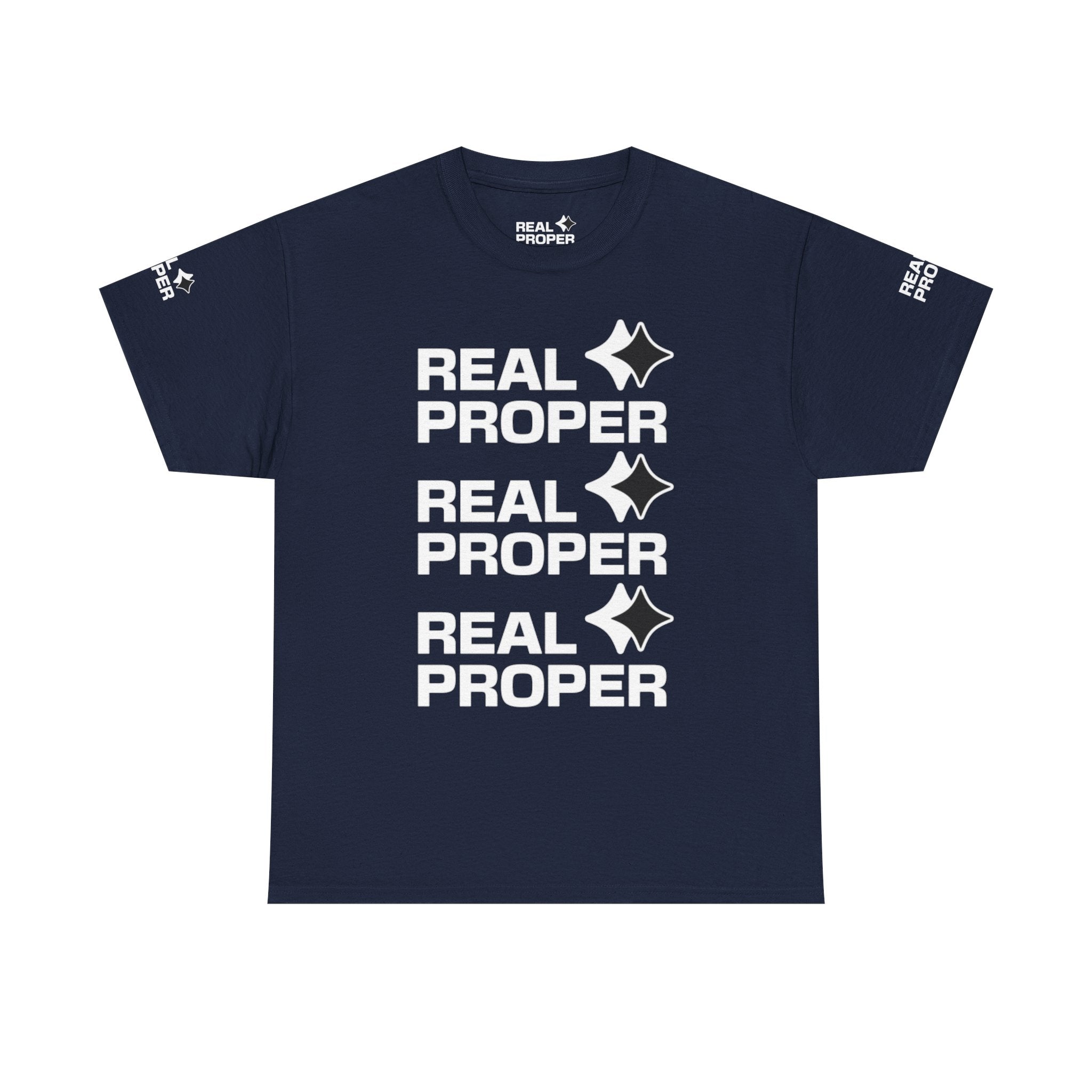 "Real Proper" Repeat Logo T‑Shirt