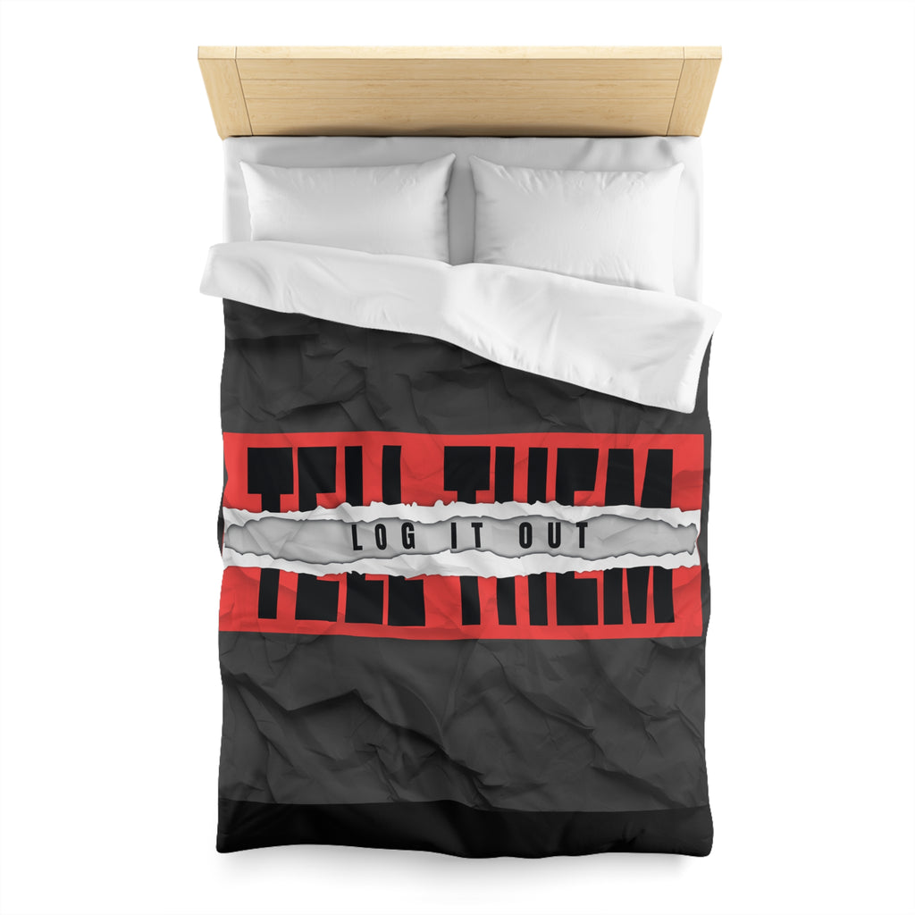 Duvet Cover — Bold 'Log It Out' Graphic Microfiber Duvet (Crinkled Black & Red)