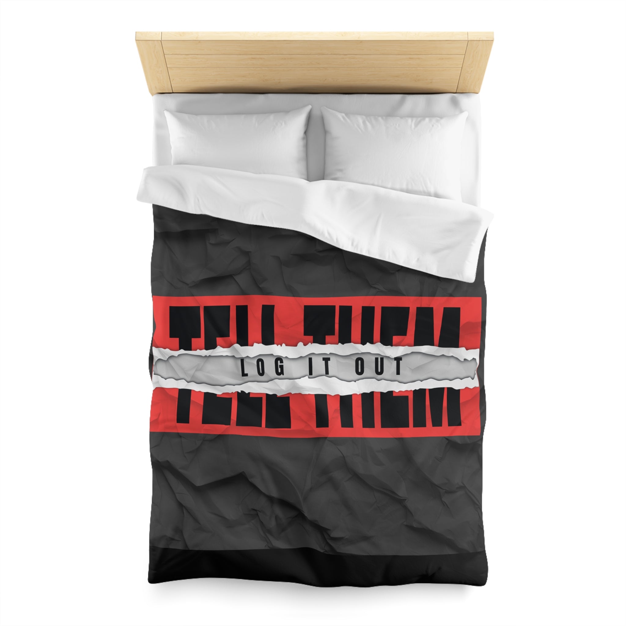 Duvet Cover — Bold 'Log It Out' Graphic Microfiber Duvet (Crinkled Black & Red)
