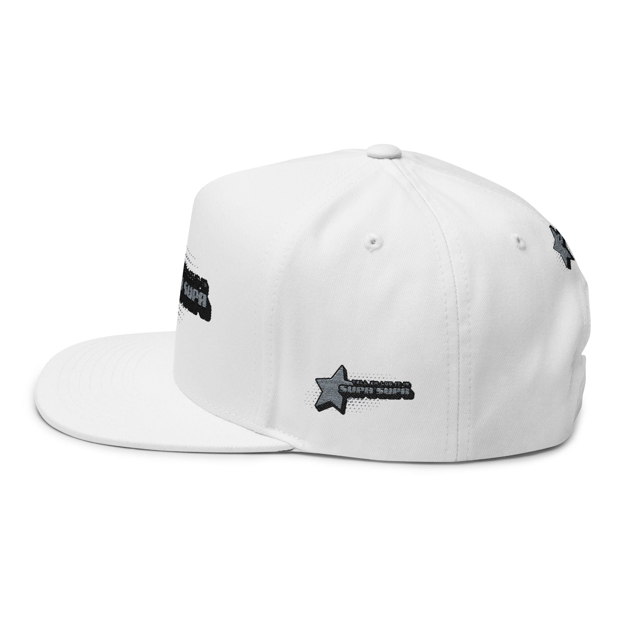 Embroidered Star Snapback Hat — 'Supa Supa' Retro Logo Flat-Bill Cap