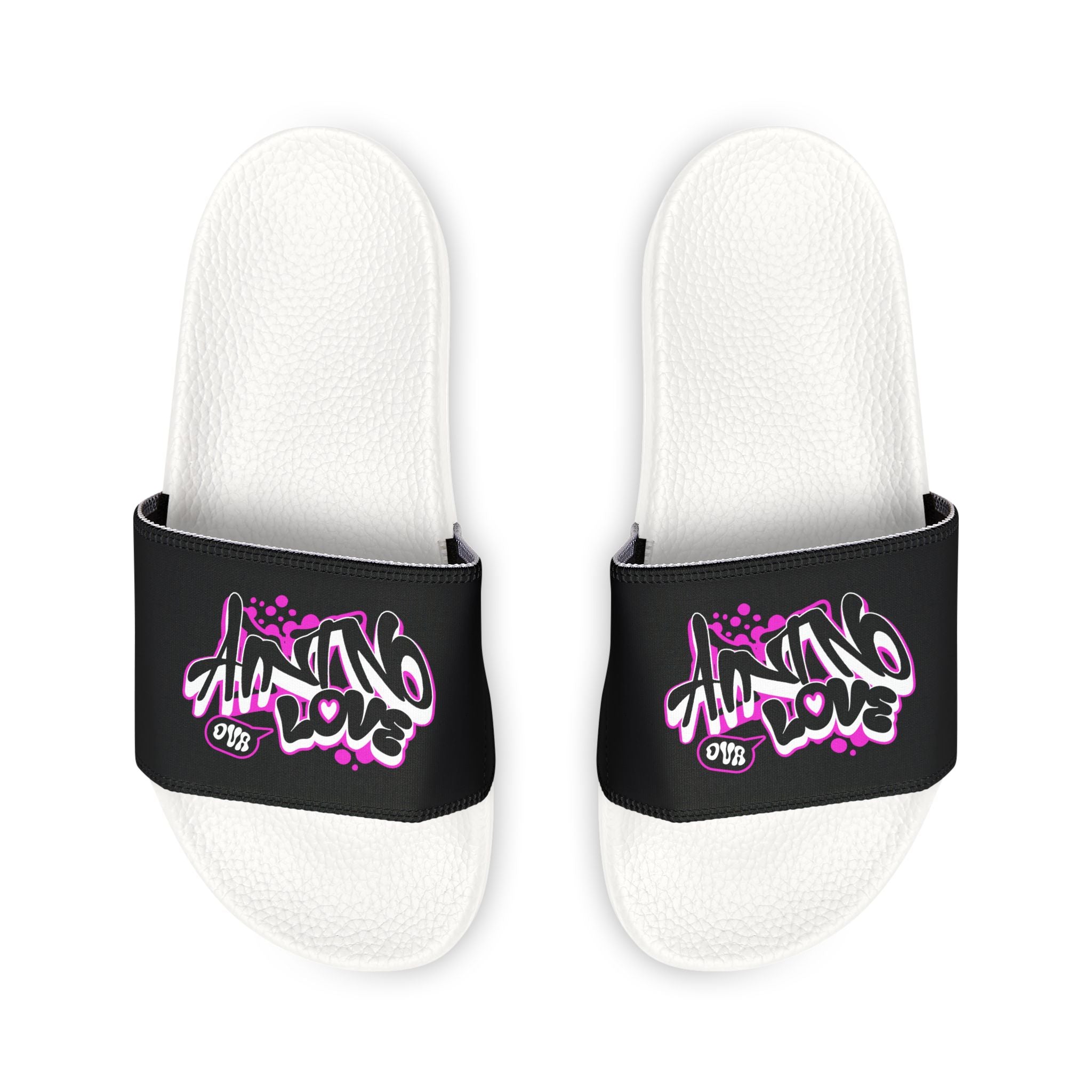 Slide Sandals — Black Graffiti 'NO LOVE' Removable-Strap Pool Slides for Women