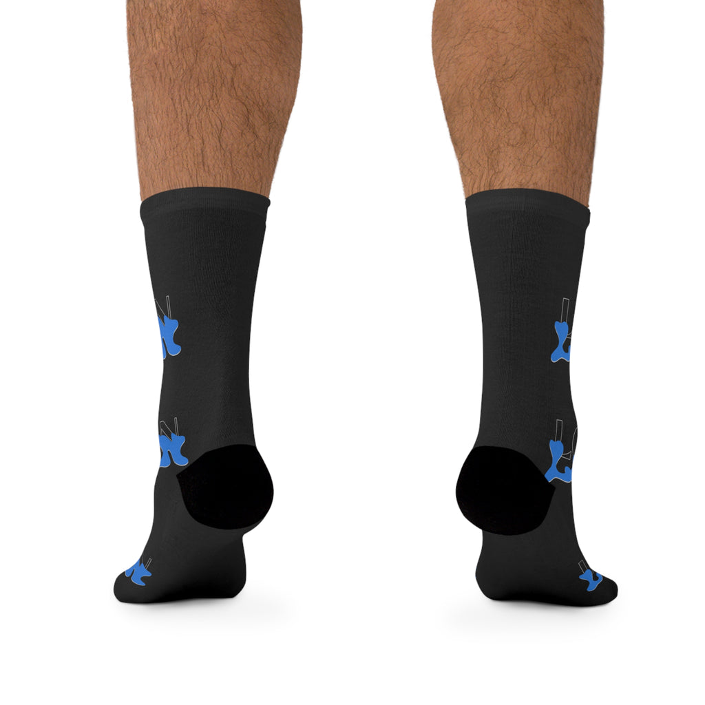 Black Login Poly Crew Socks with Blue Graffiti Logo — Eco-Friendly Streetwear