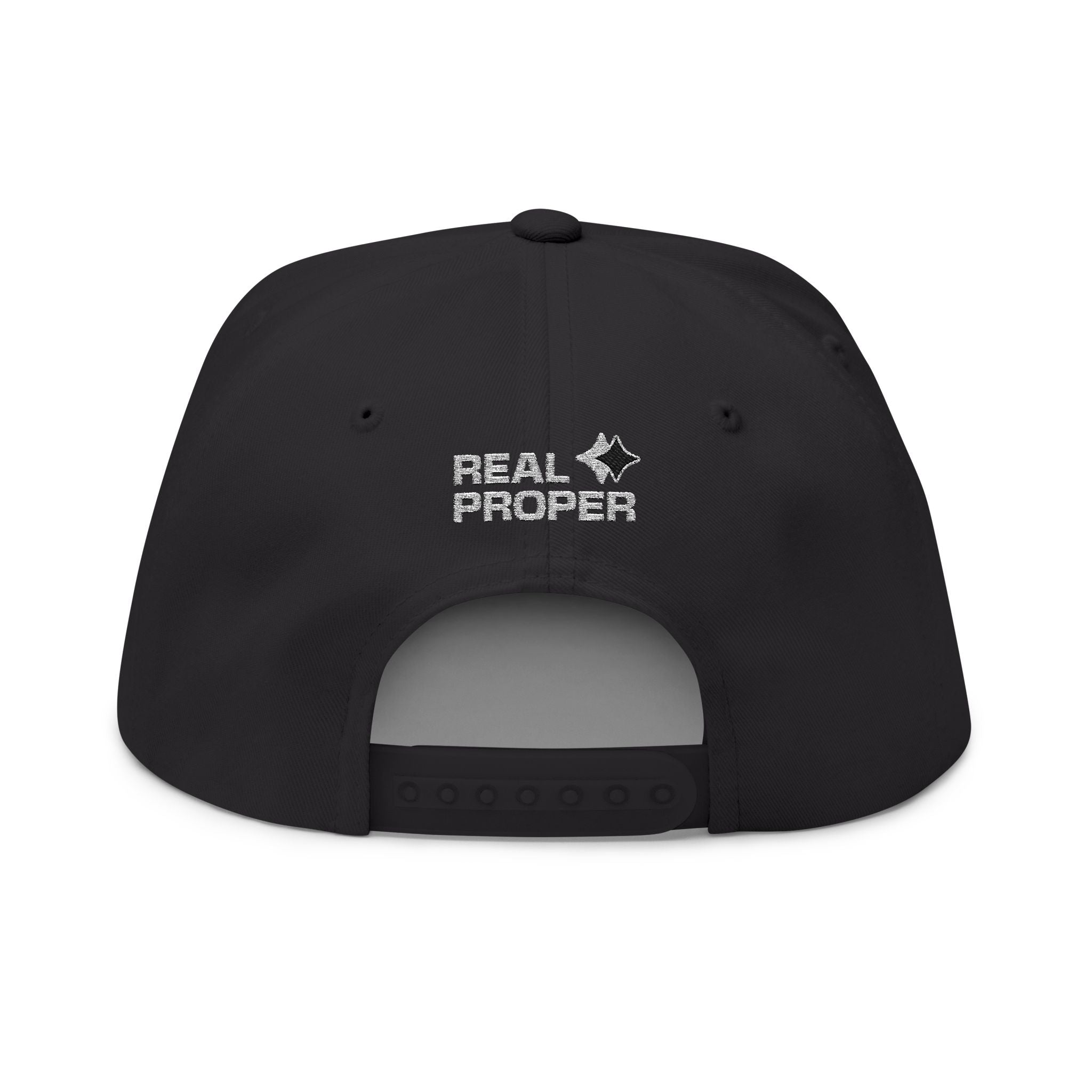 Real Proper Embroidered Flat Bill Cap – White Snapback Hat
