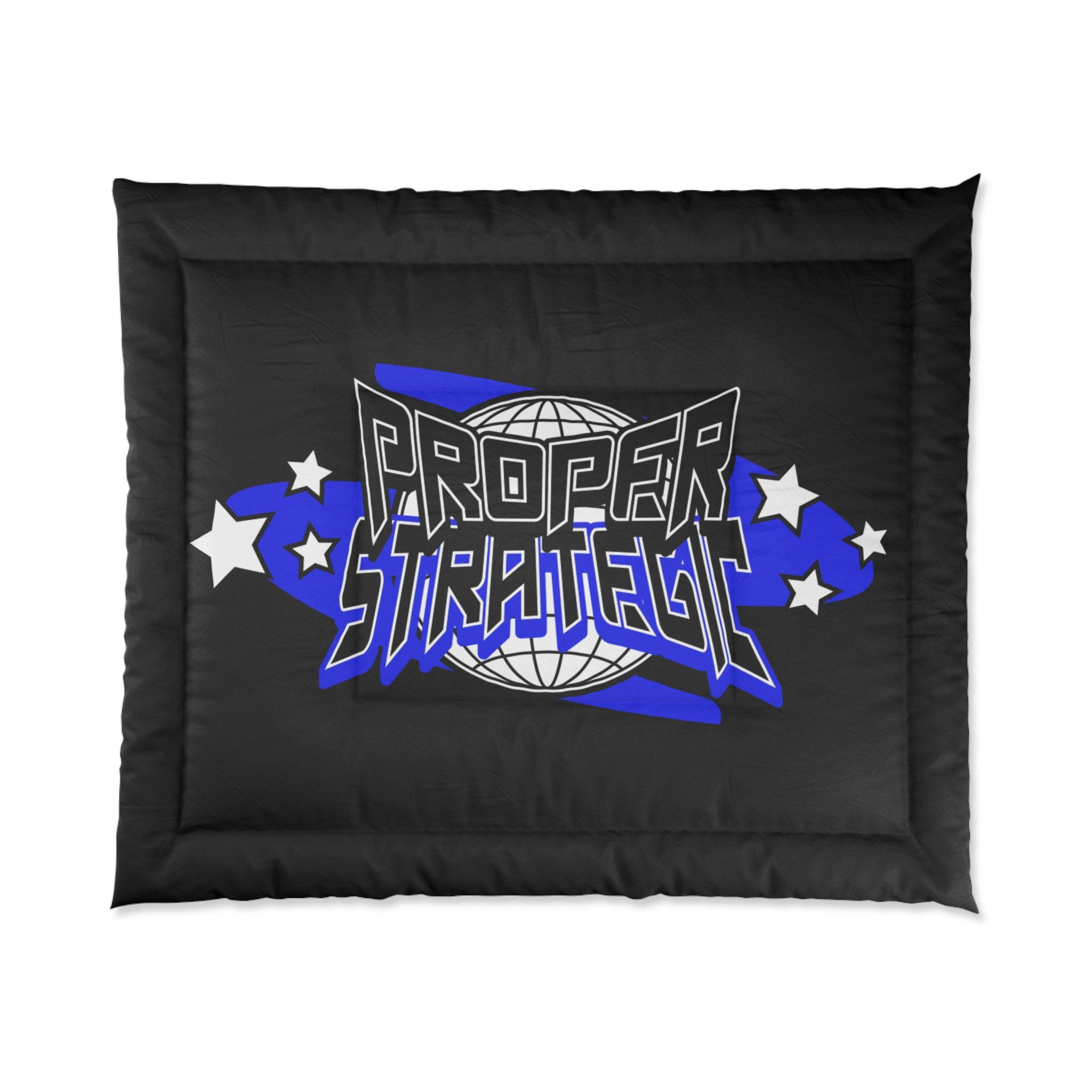 Proper Strategic Comforter - Bold Globe Logo Bedding with Stars