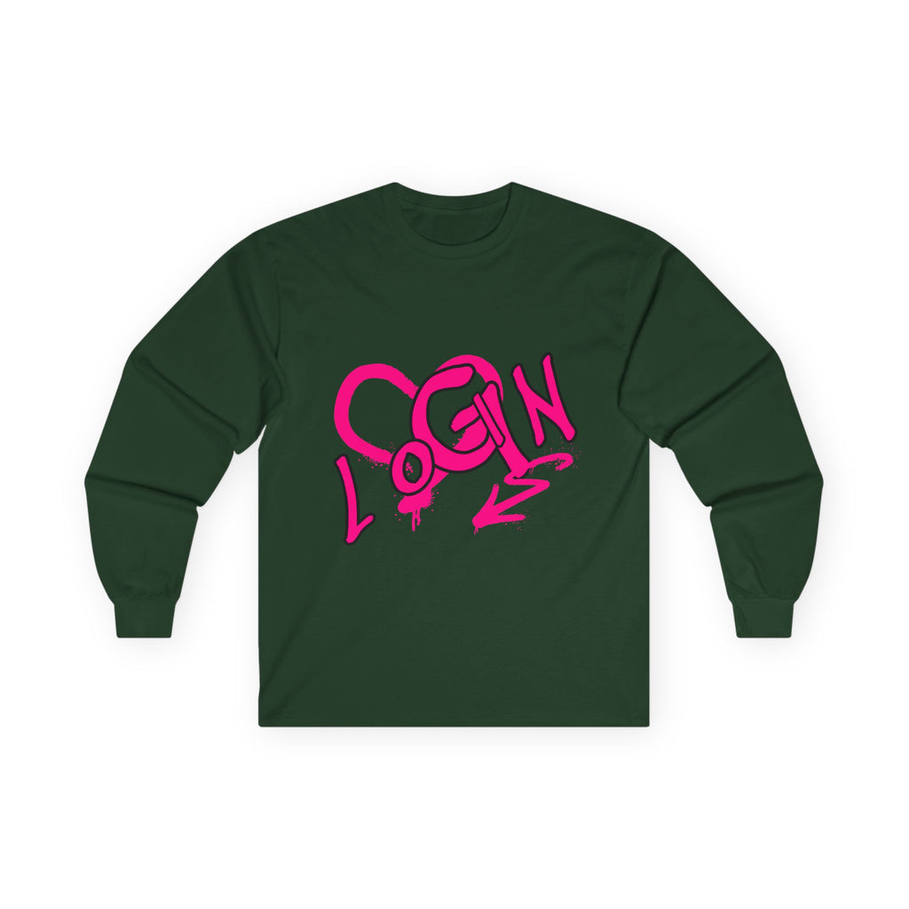 Long Sleeve Tee — Pink Graffiti "LOGIN" Heart Design