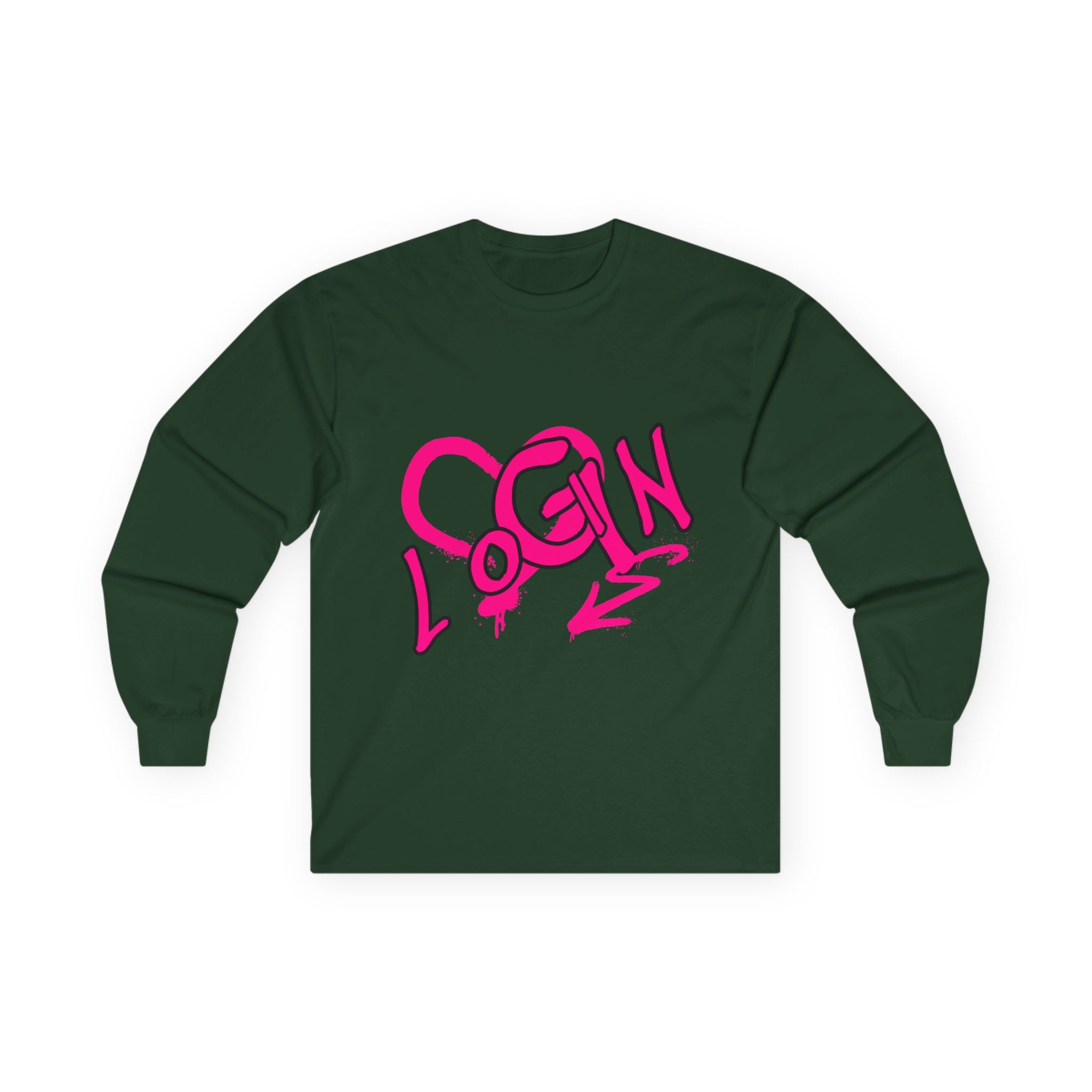 Long Sleeve Tee — Pink Graffiti "LOGIN" Heart Design