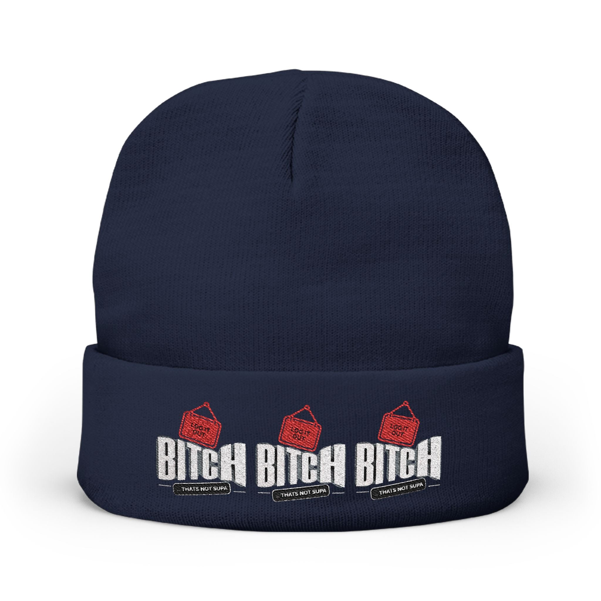 Embroidered 'LOG OUT' Knit Beanie — Gnome Humor Winter Hat