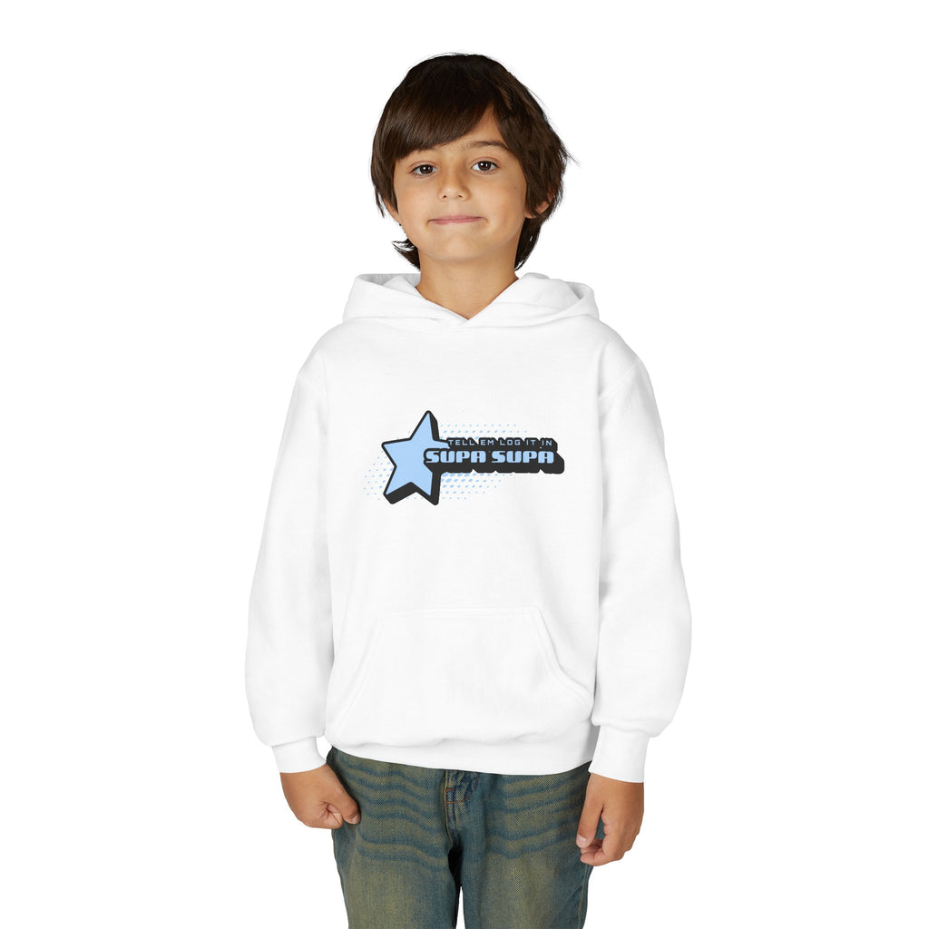 Youth Hoodie — Blue Star "SUPA SUPA" Graphic Pullover