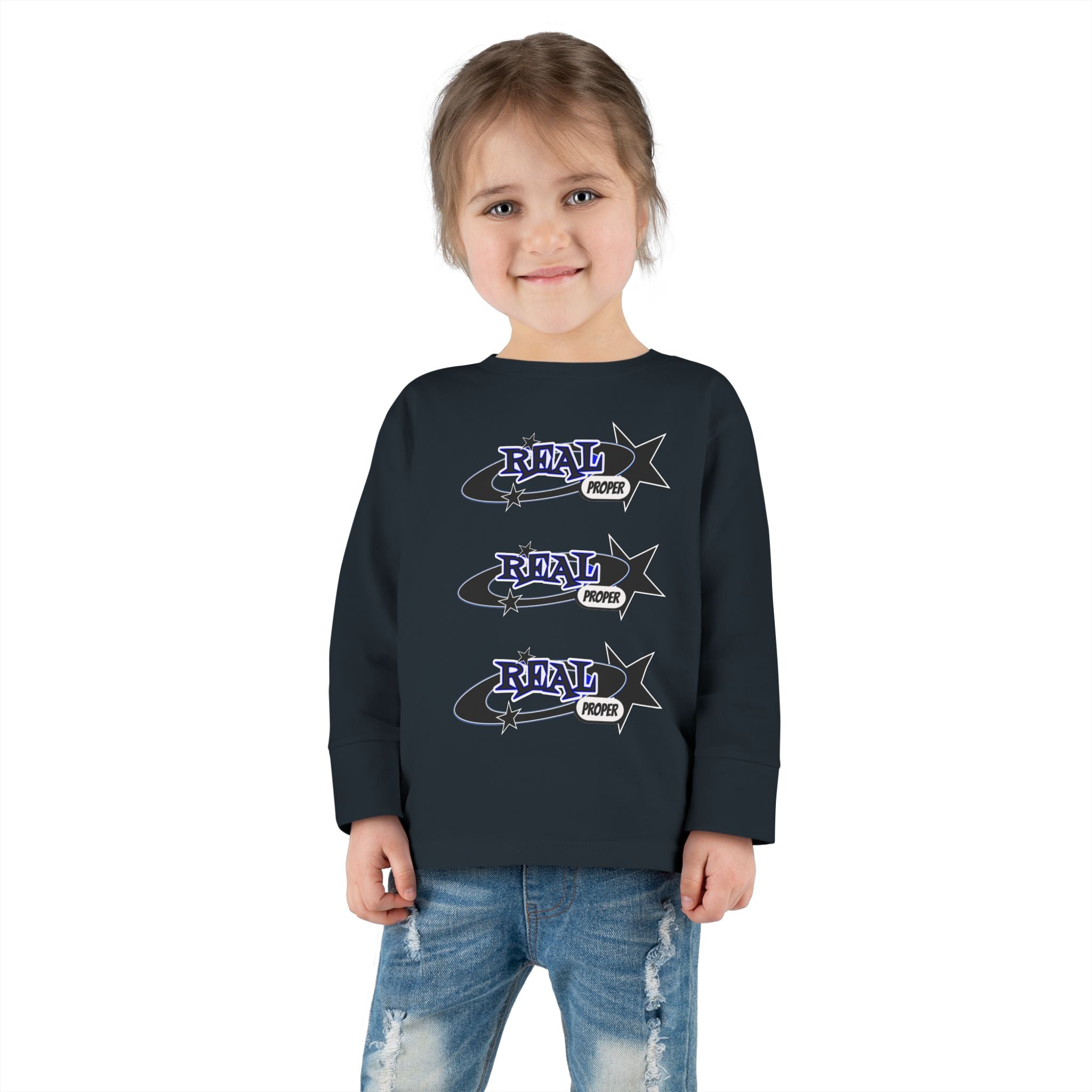 Toddler Long Sleeve Tee — 'Real Proper' Star Graphic Kids Shirt